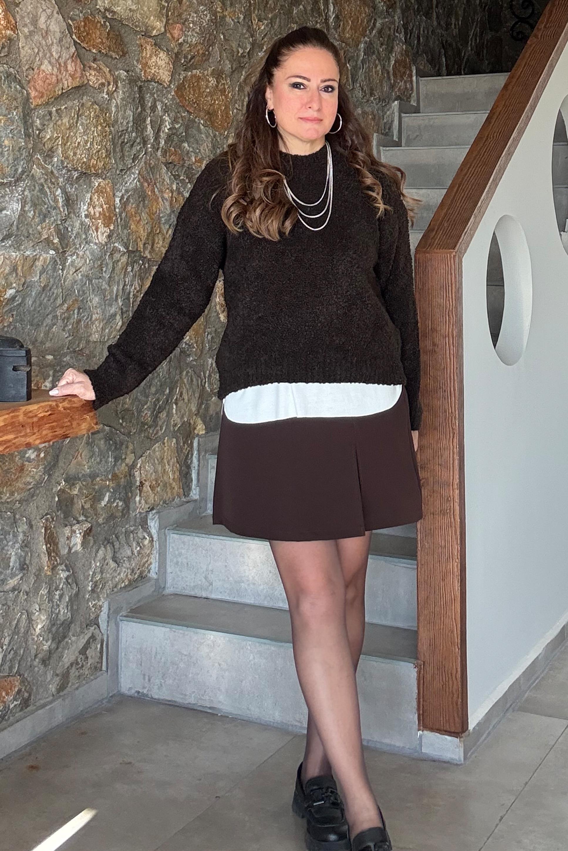 Bonita Yırtmaç Detaylı Şort Etek Kahve