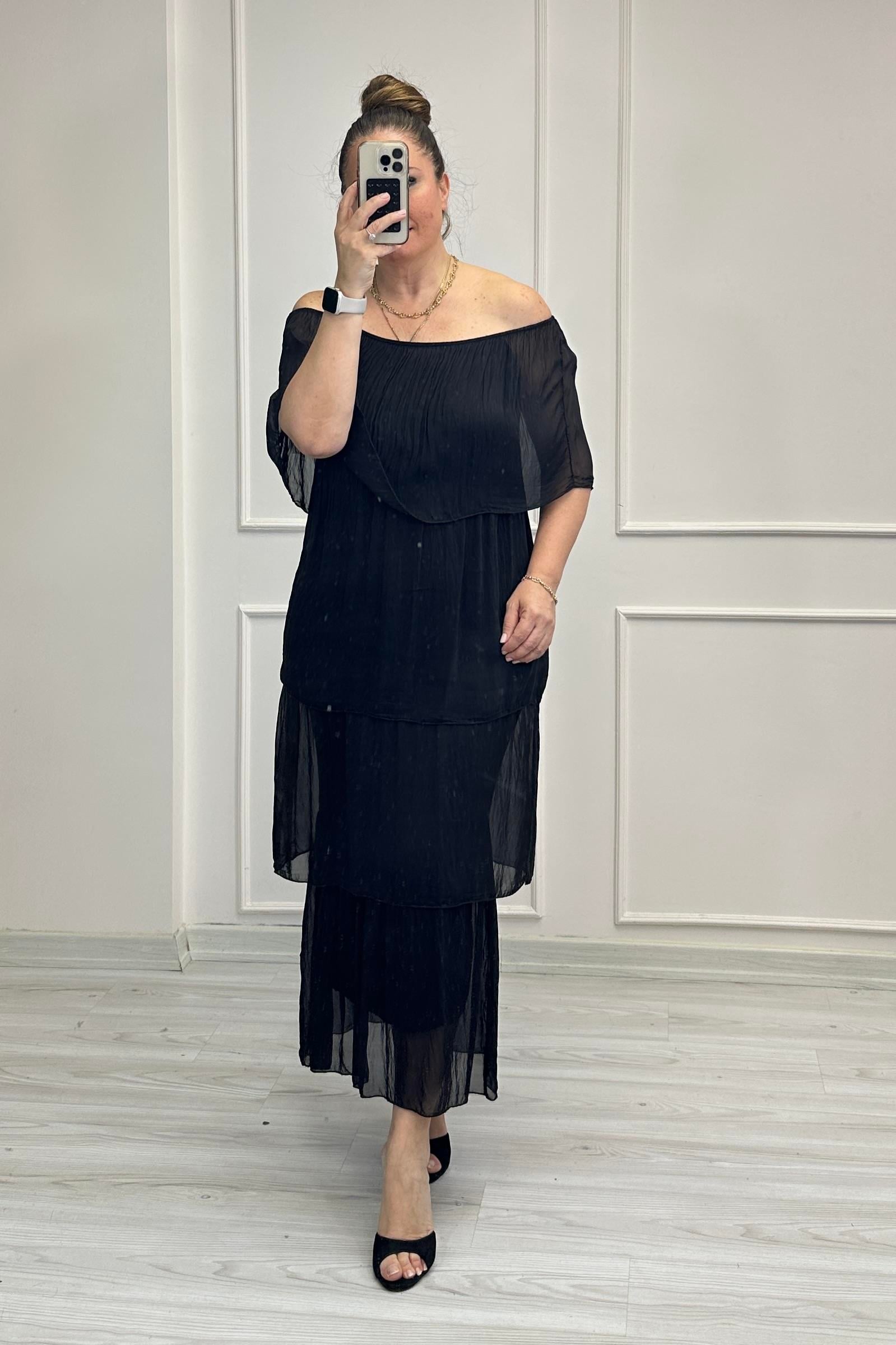 Diane Madonna Yaka İpek Elbise Siyah