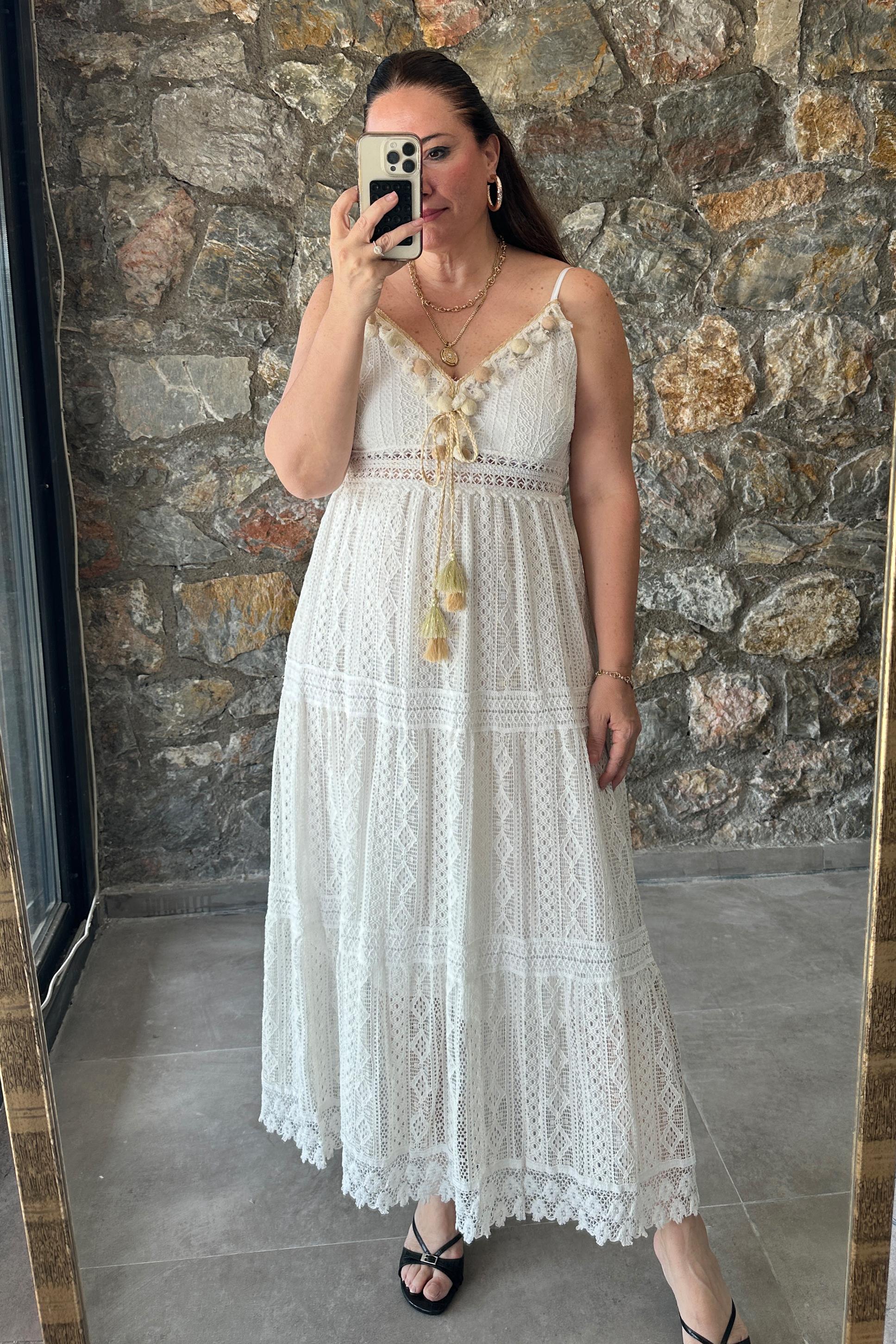 Bella Askılı Elbise Beyaz