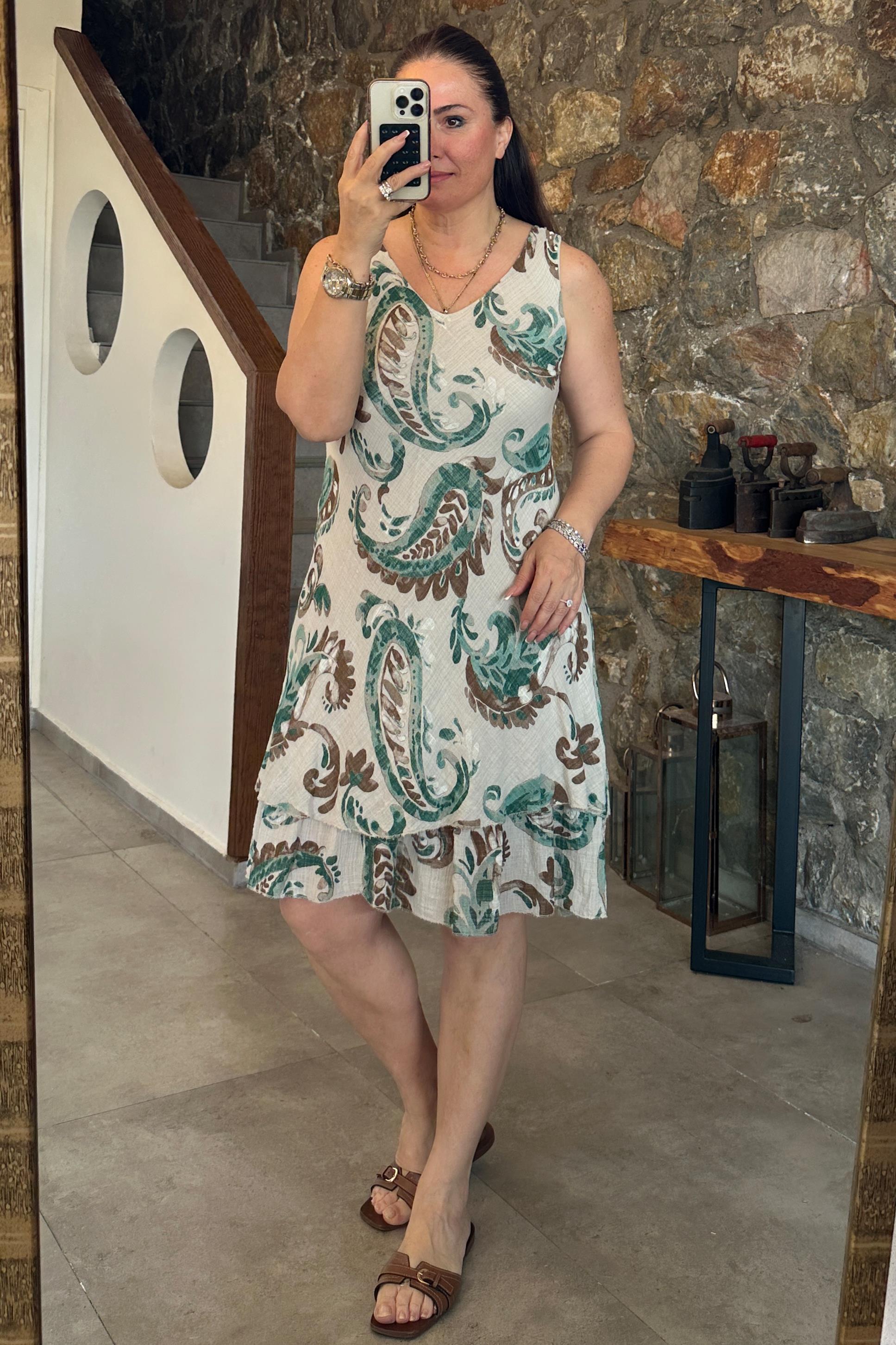 Clara Şal Desen Elbise Bej