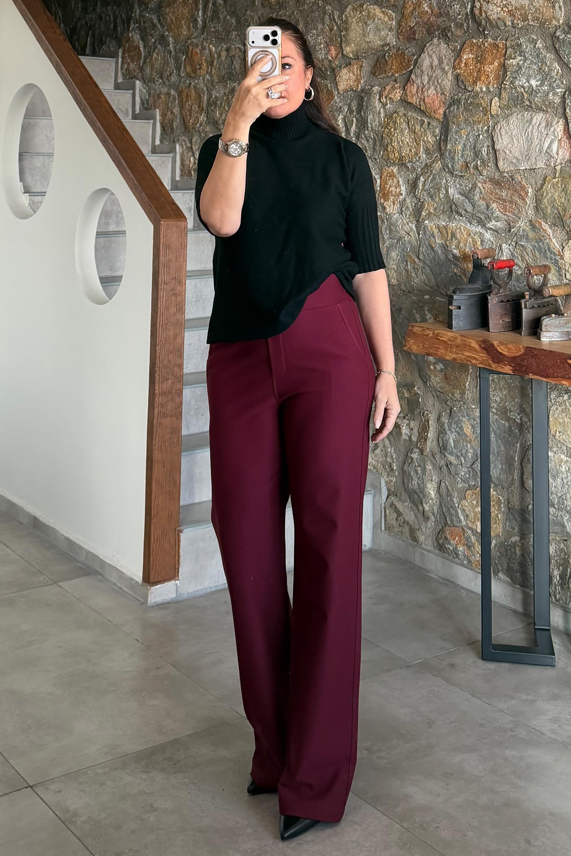Deren Palazzo Pantolon Bordo