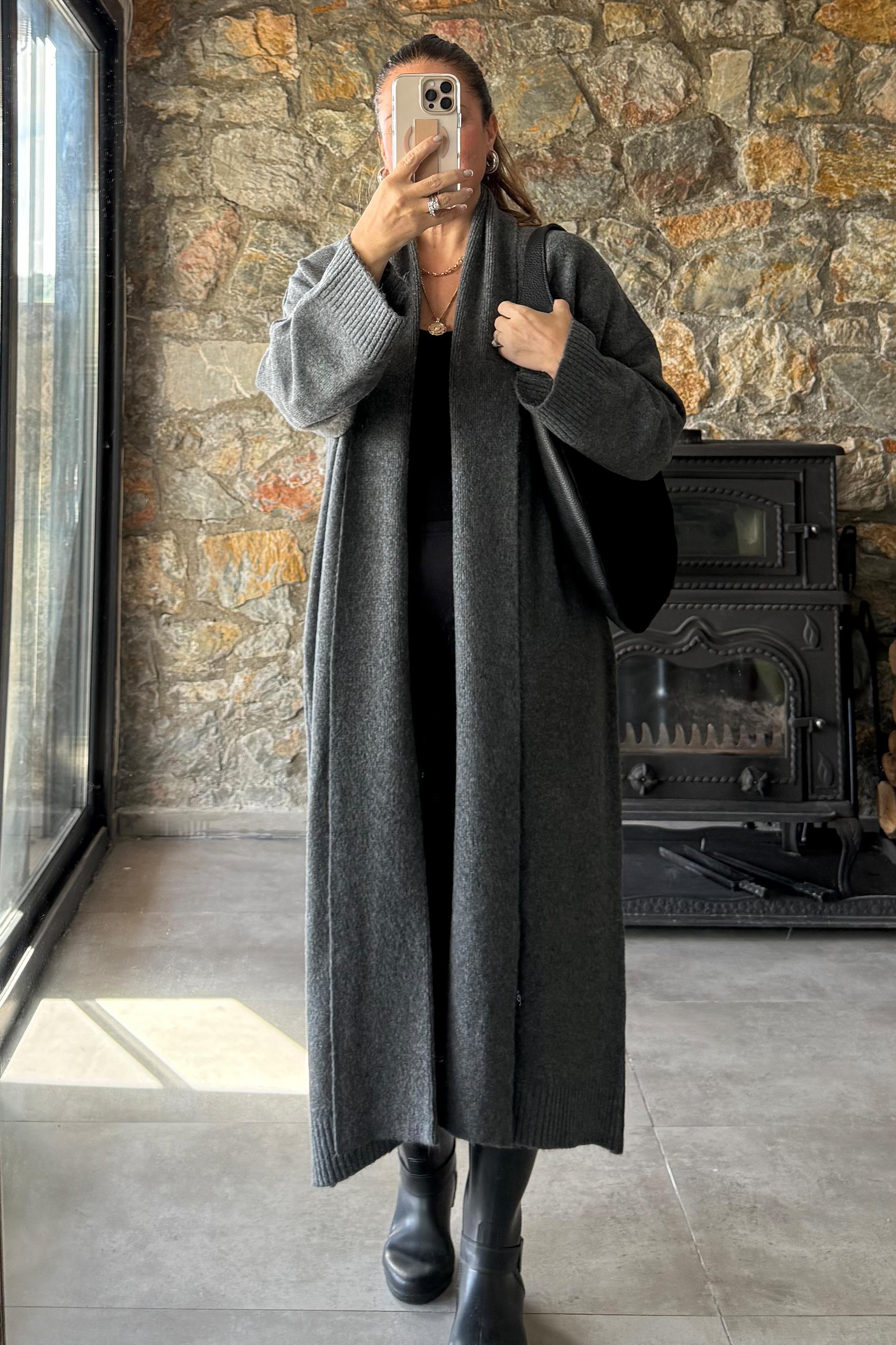 Style Şal Yaka Hırka Antrasit