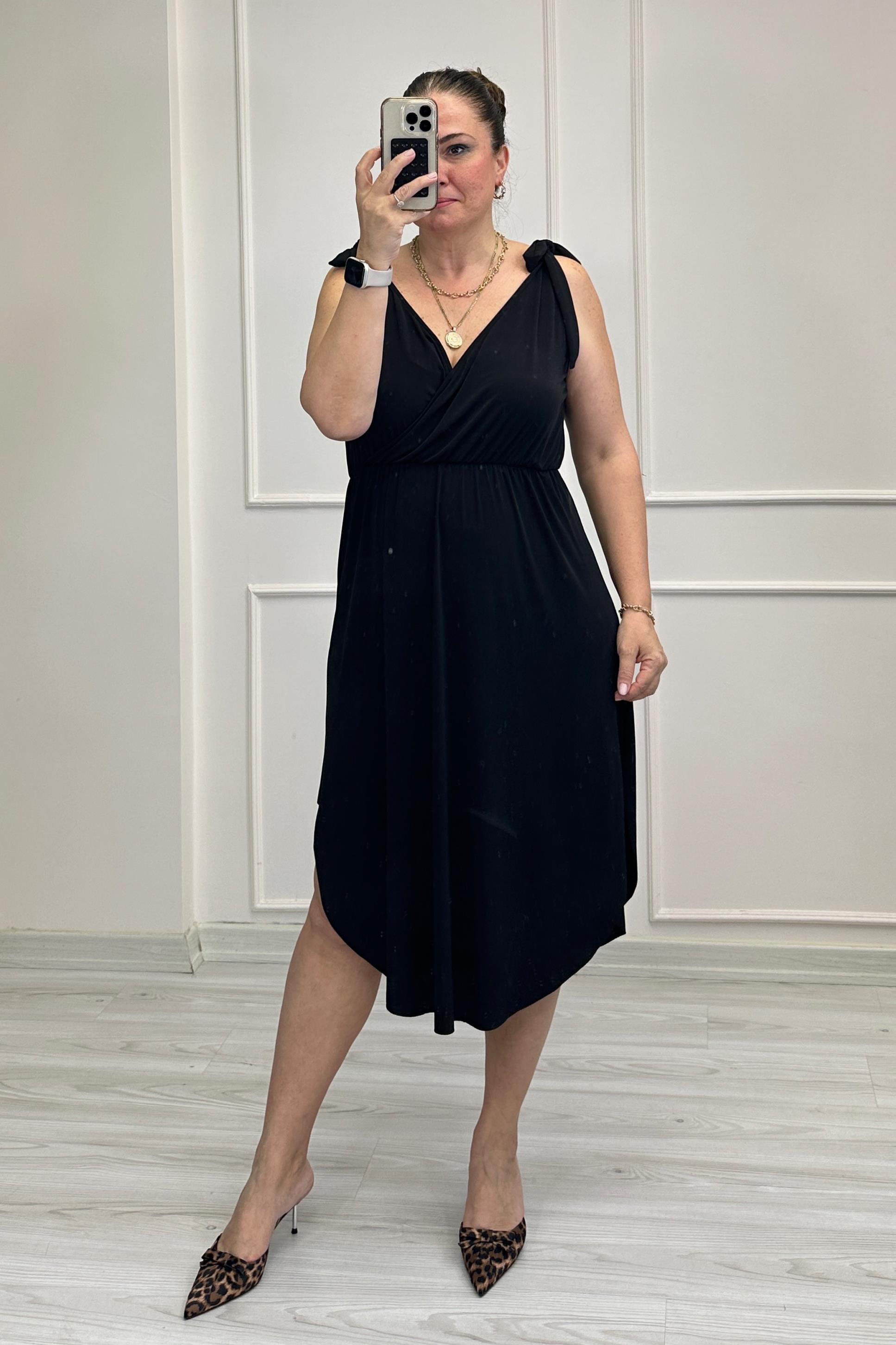 Olivia Askılı Siyah Elbise