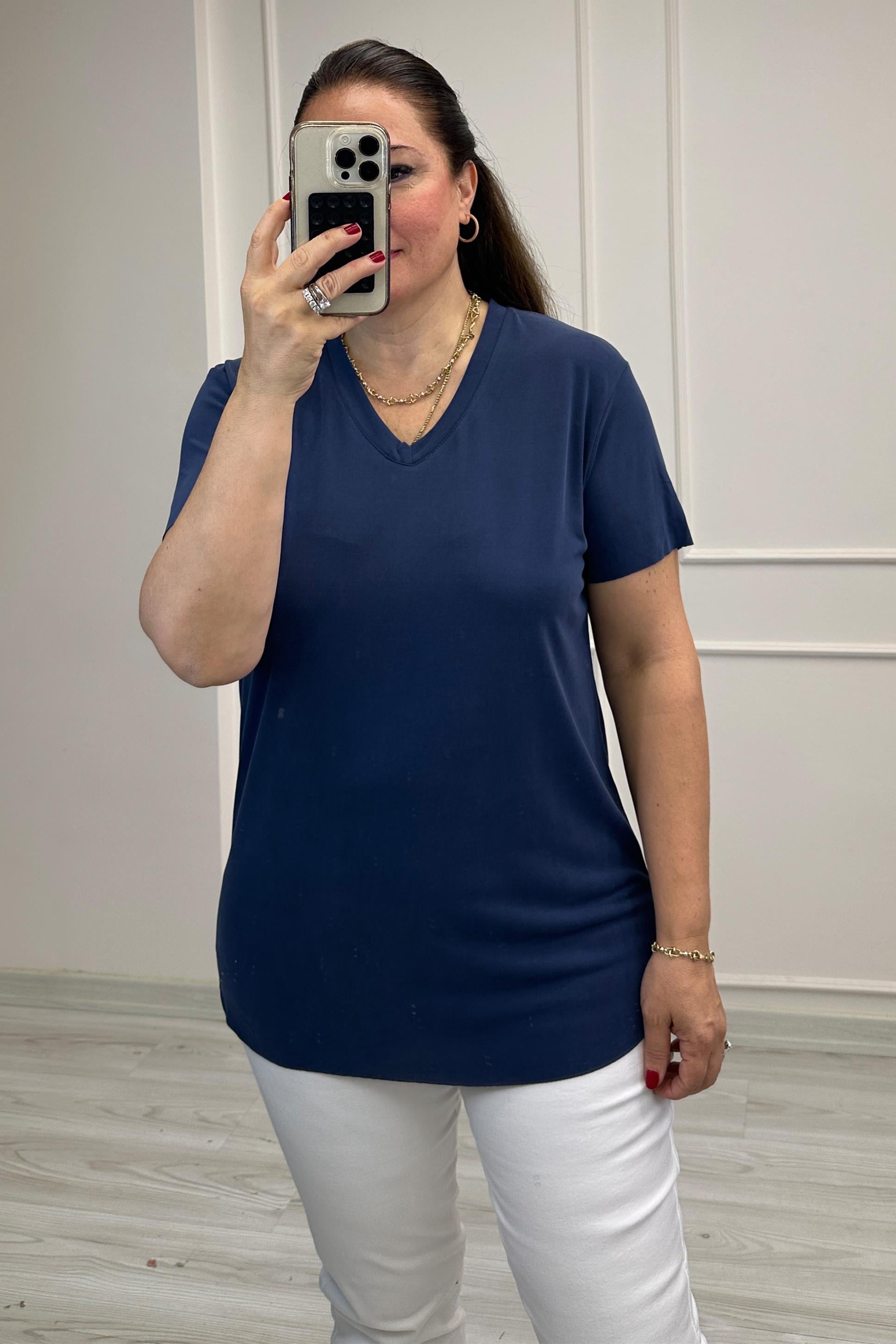 Julia V Yaka T-Shirt Lacivert