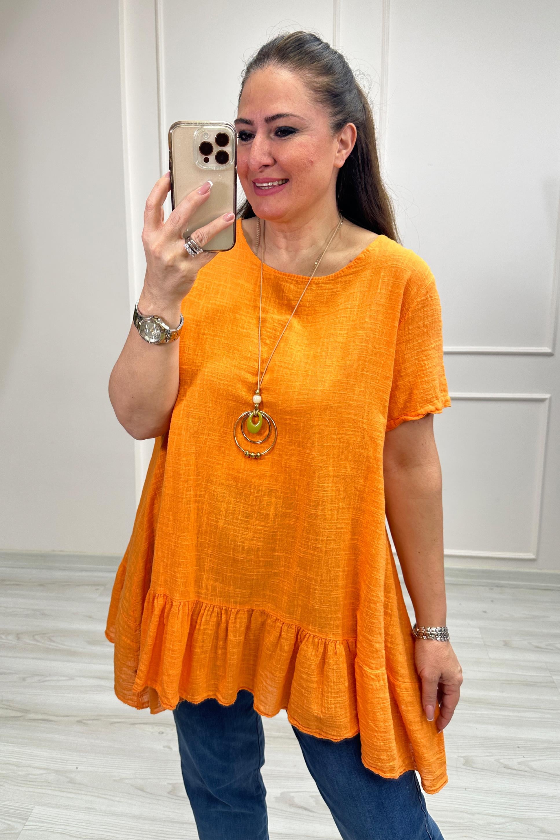 Etek Ucu Fırfırlı Bluz Orange
