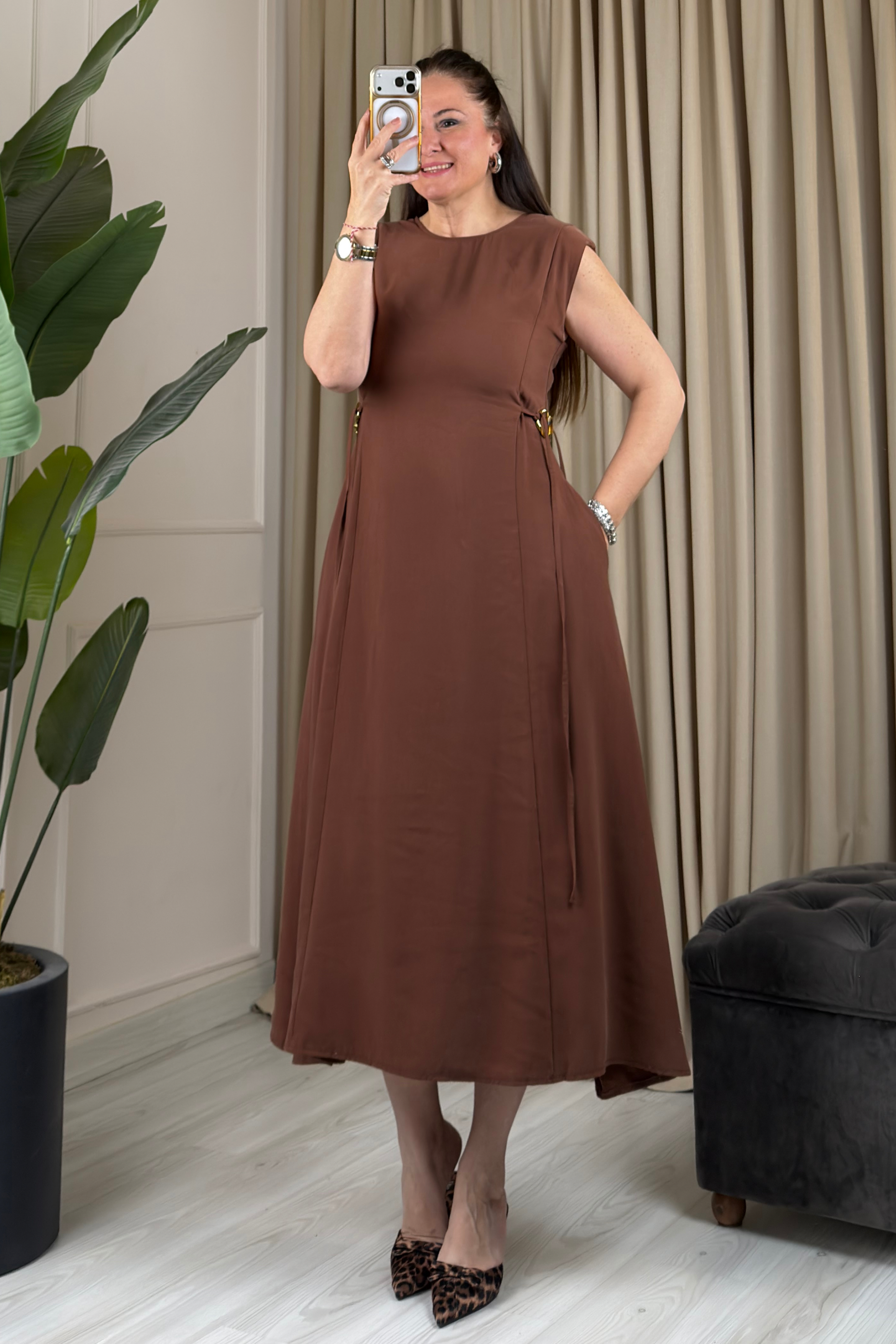 Hilda Vatkalı Elbise Kahve