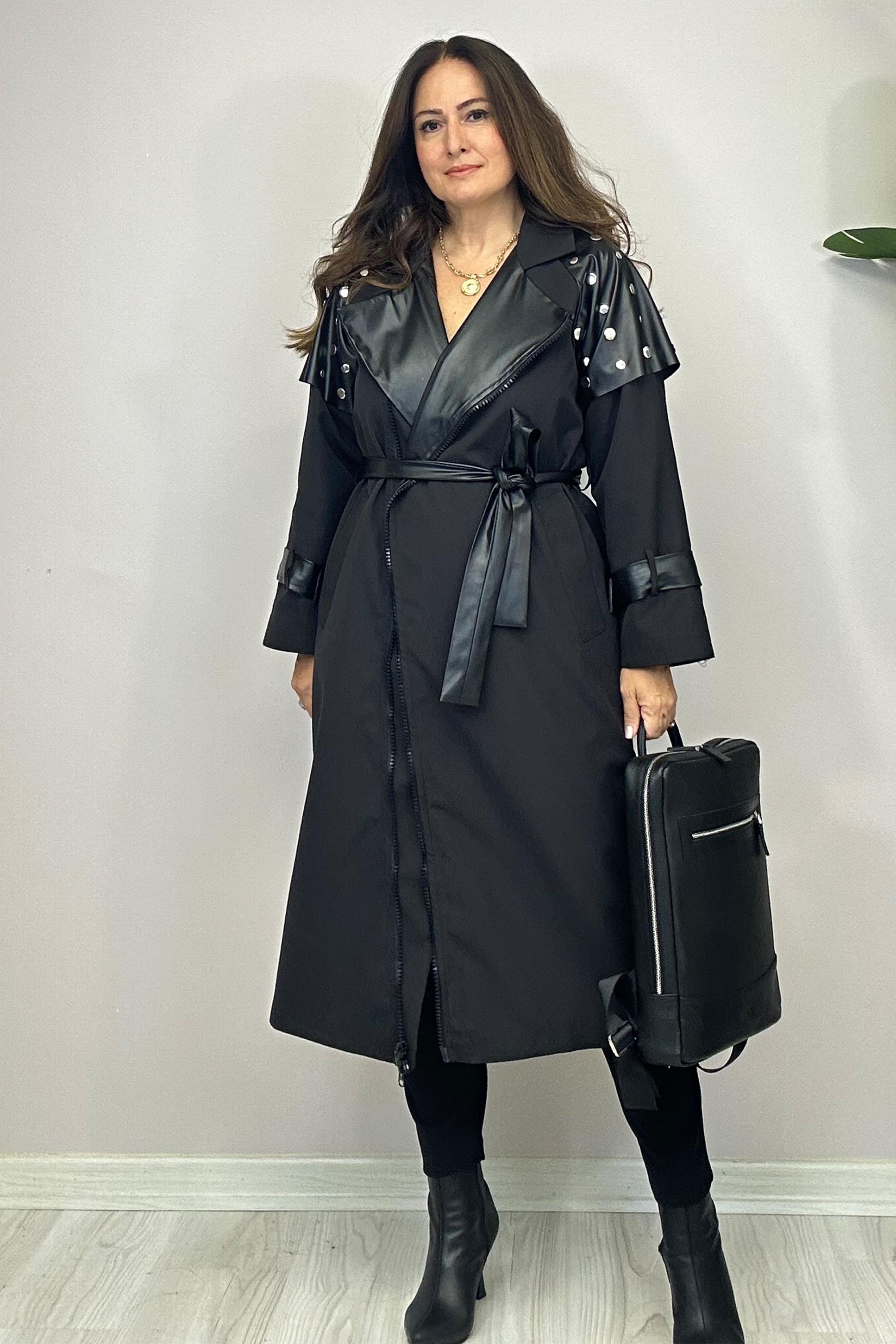 Vanessa Deri Detaylı Trençkot Siyah