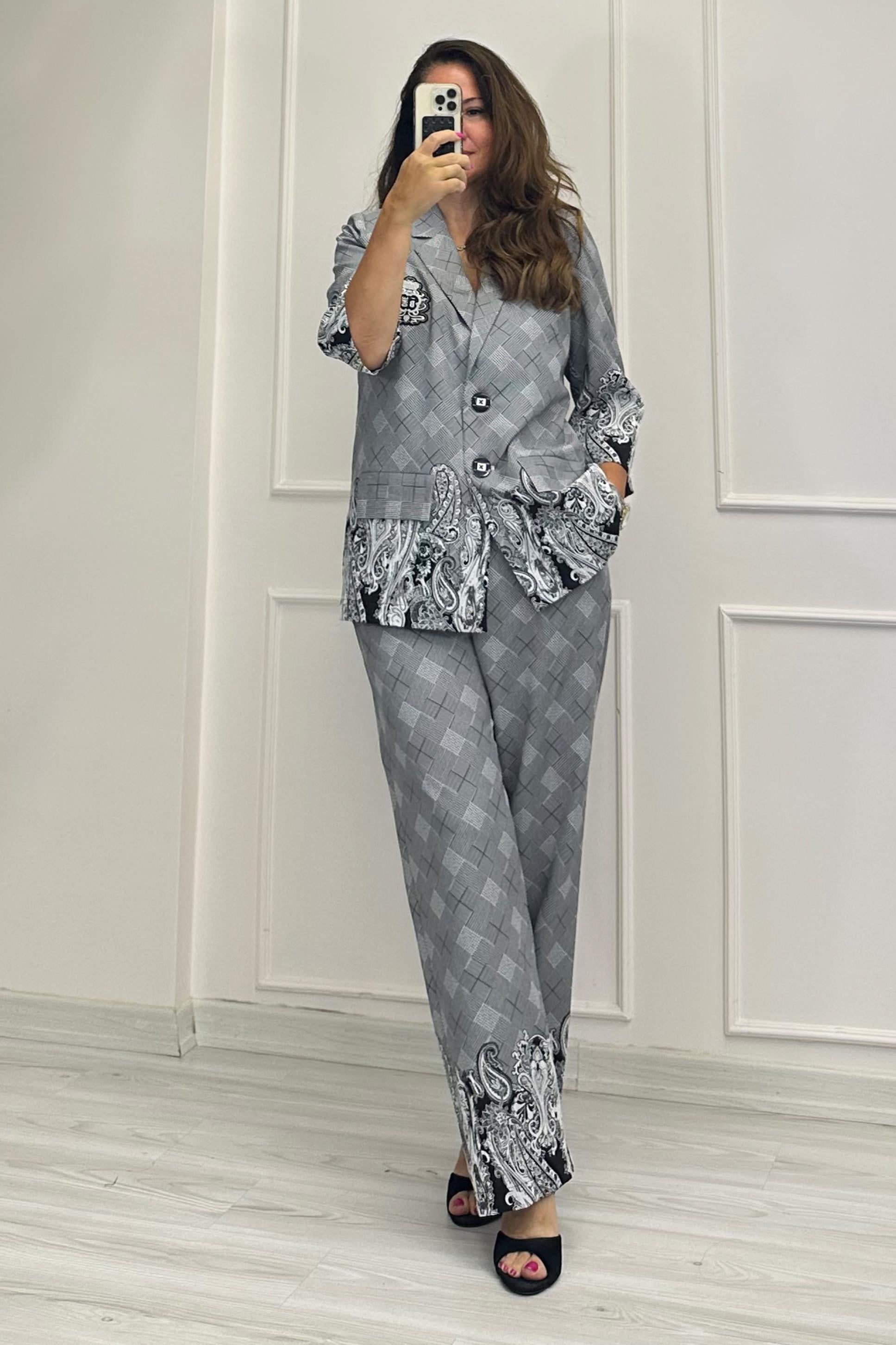Cecelia Desenli Takım Gri