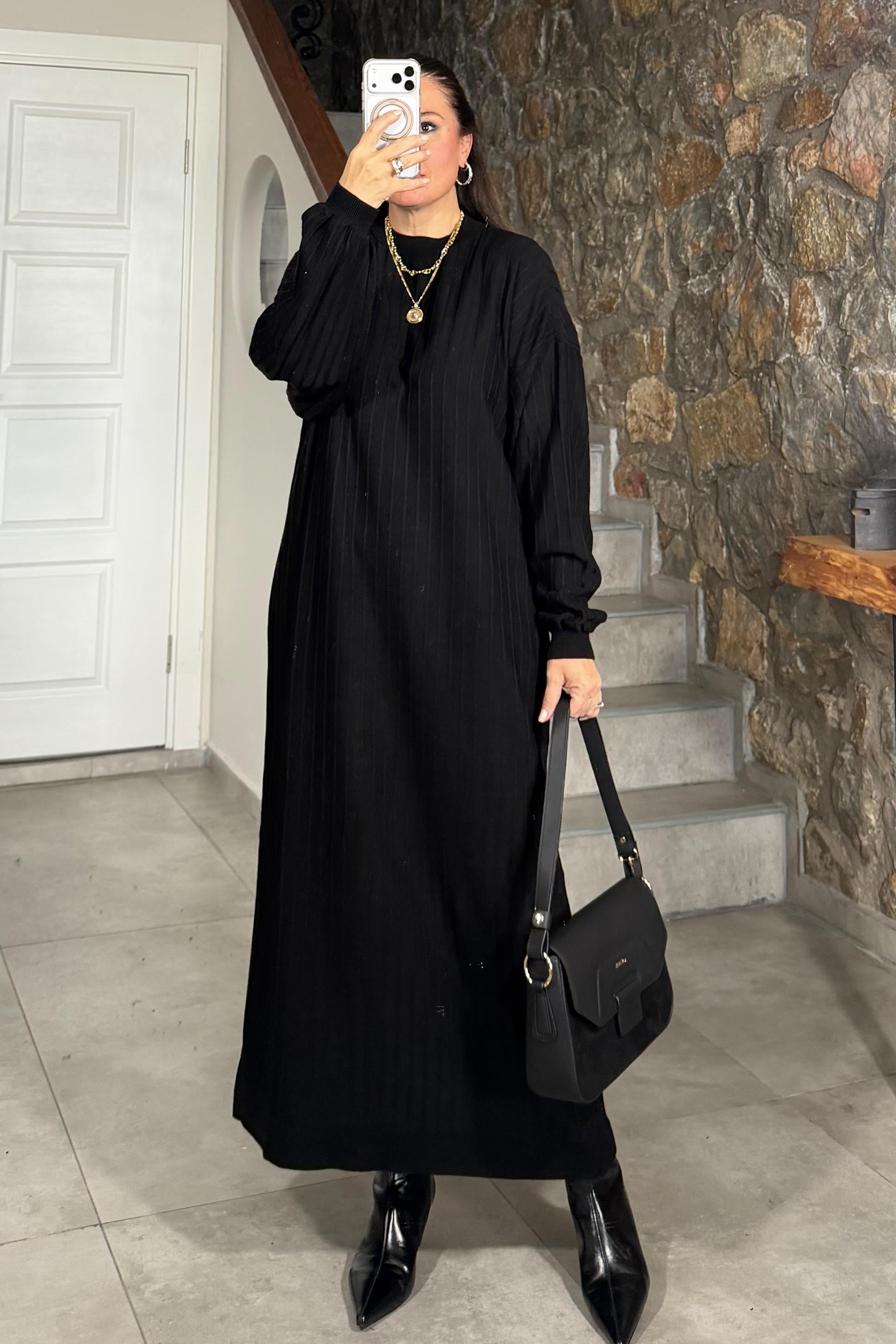 Calina Triko Elbise Siyah