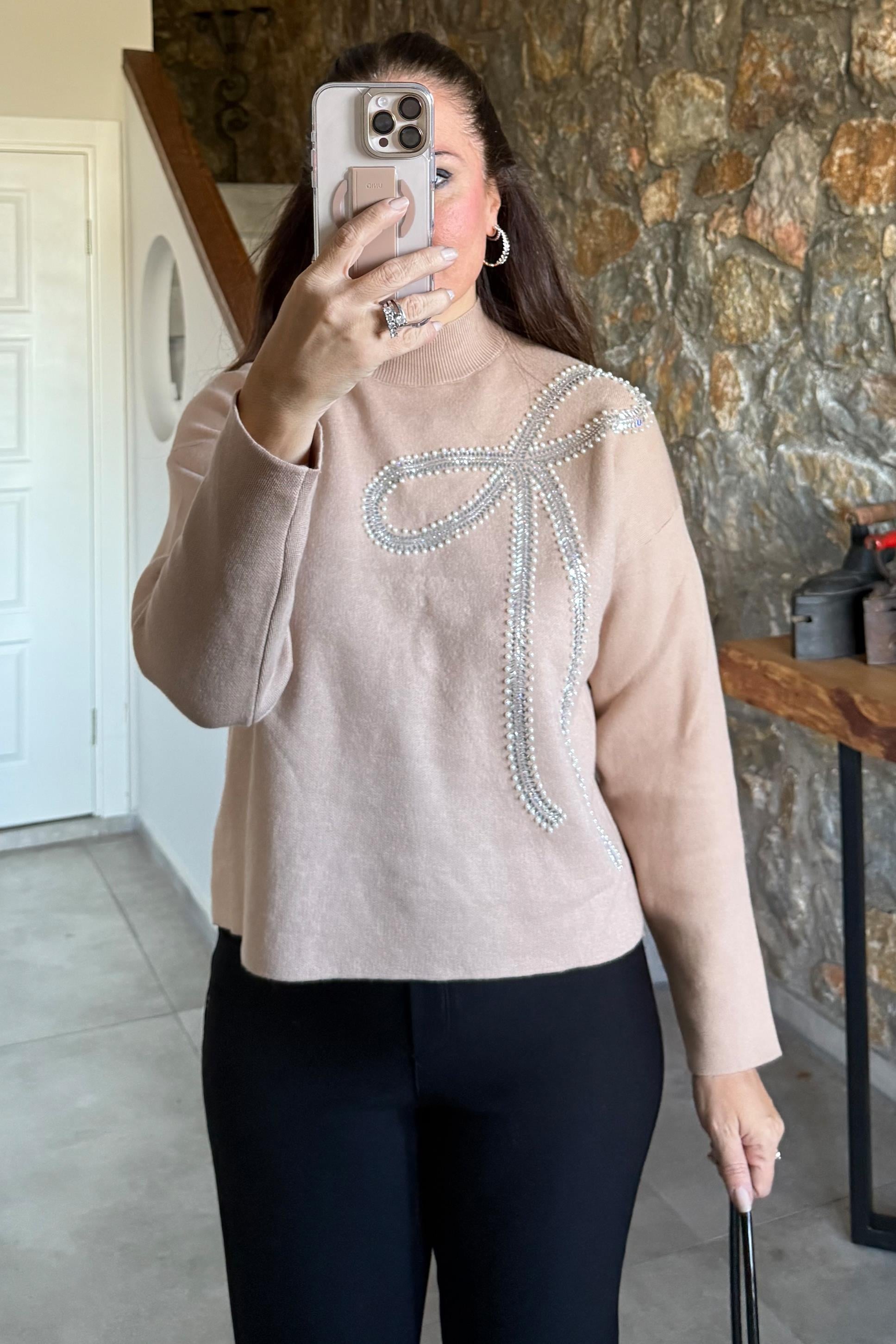 Fiyonk Desen Triko Kazak Camel