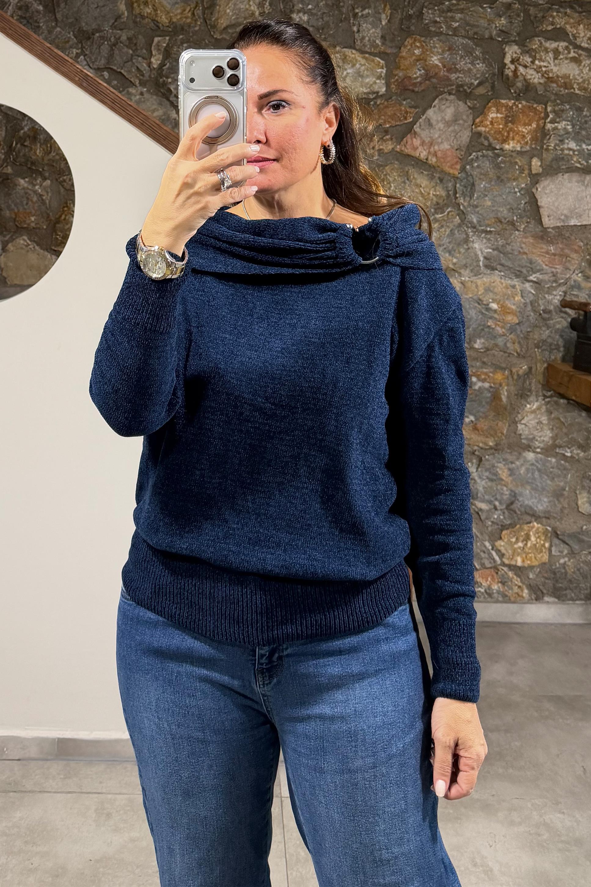Celine Şal Yaka Kazak Lacivert