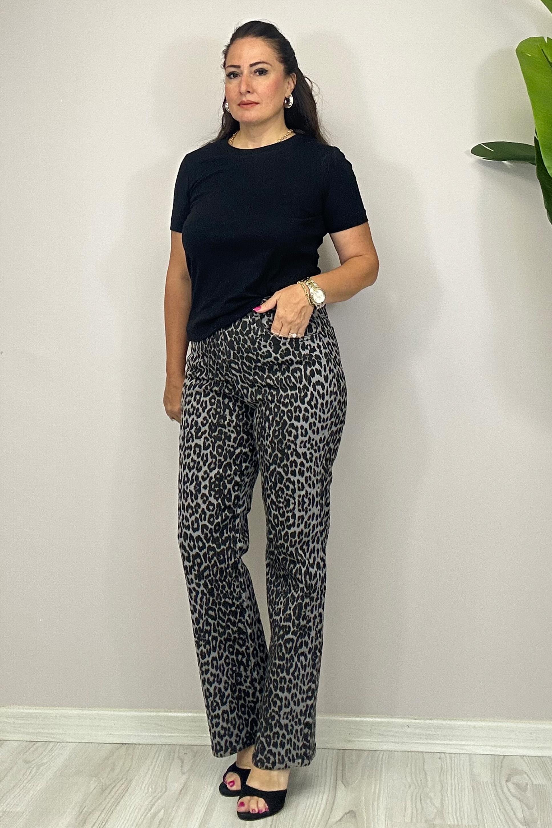 Boru Paça Leopar Pantolon Gri