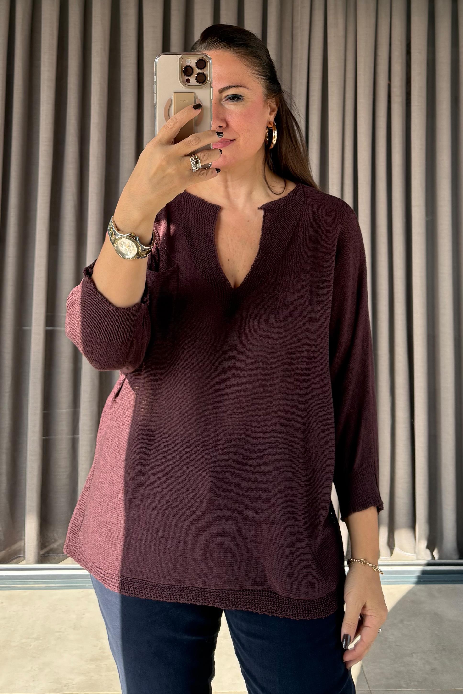 Valen Ön Cepli Triko Bluz Mürdüm