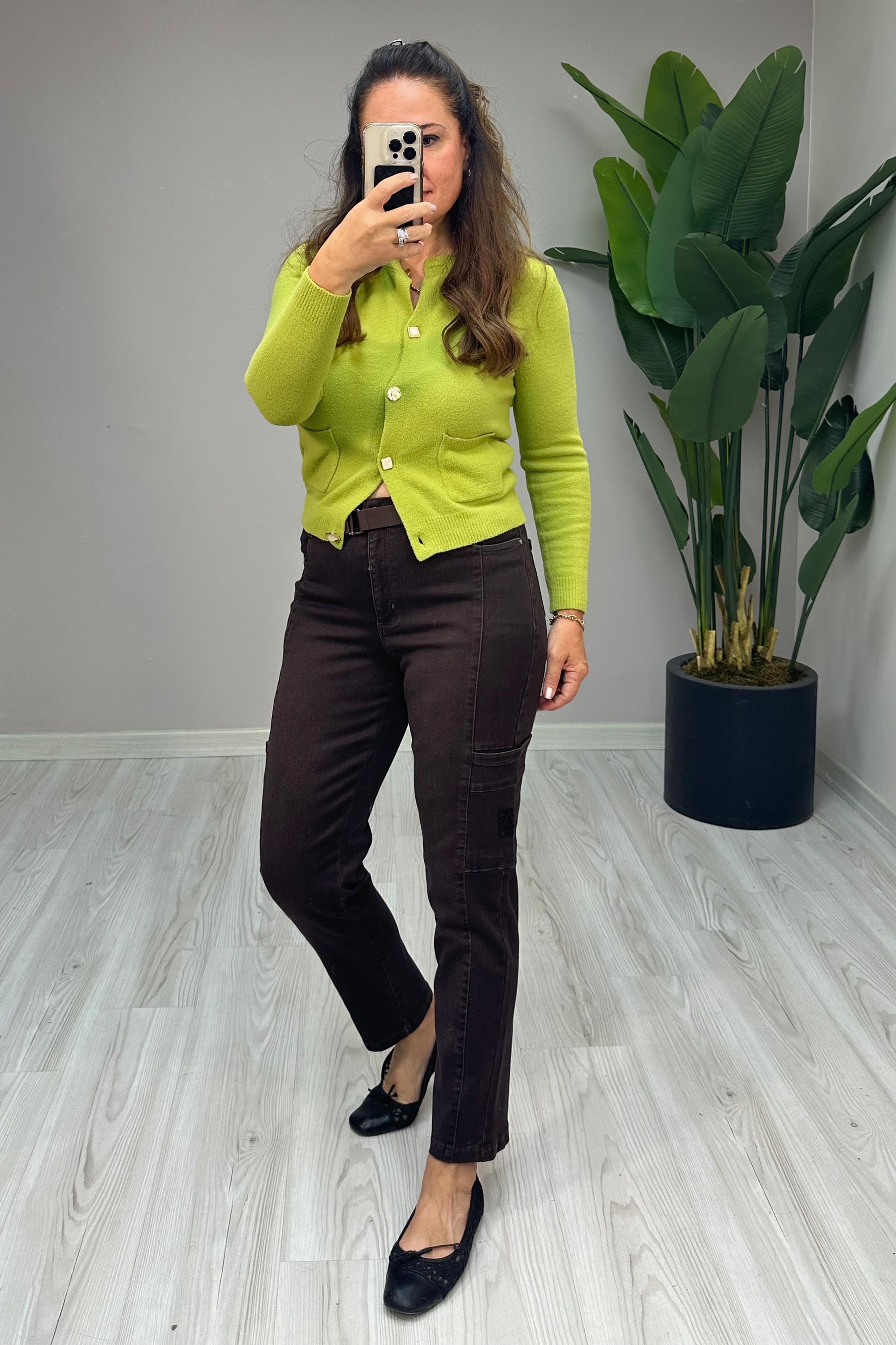 Arlin Cep Detaylı Kot Pantolon Kahve