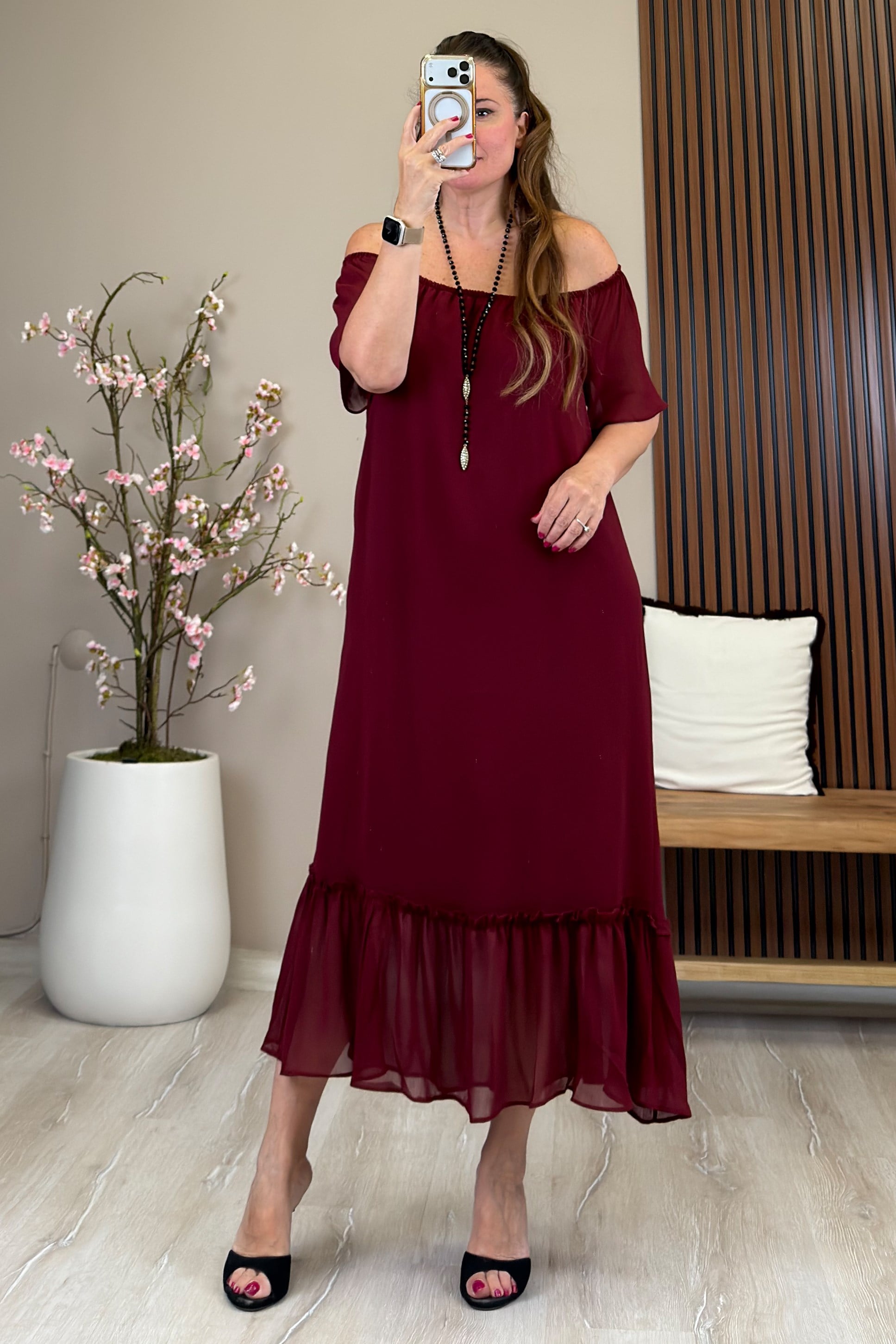 Estella Şifon Elbise Bordo