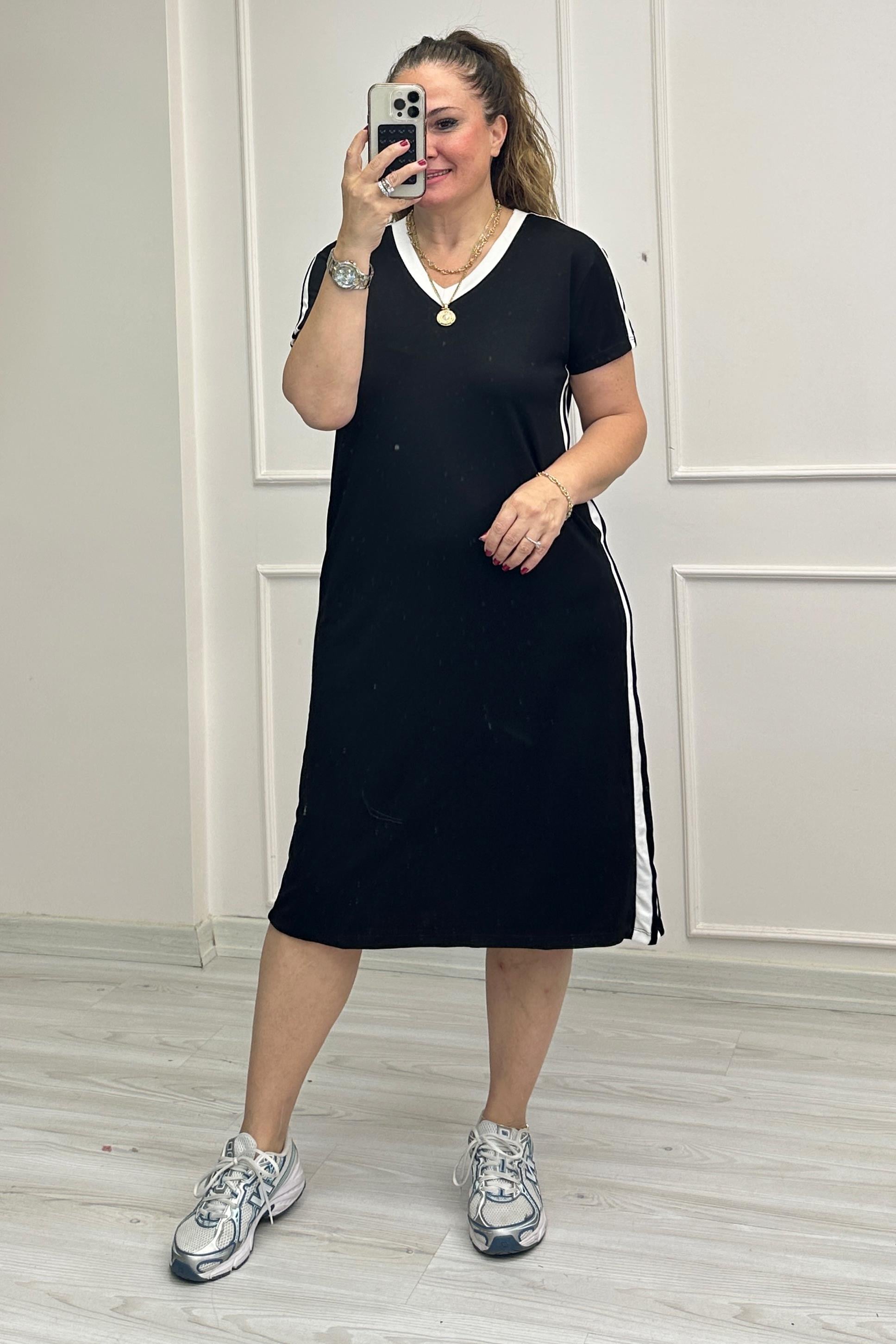 Kaylee Şeritli Elbise Siyah