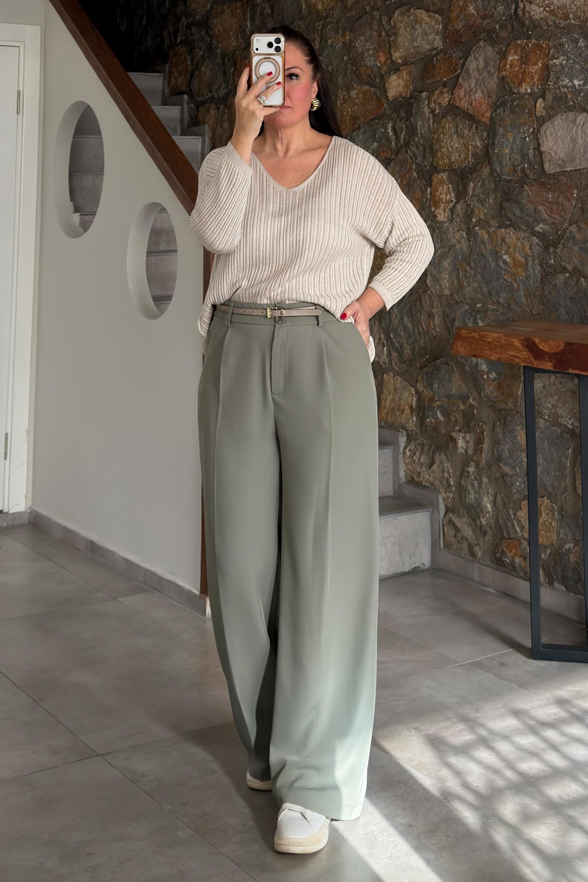 Selora Pileli Palazzo Pantolon Yeşil