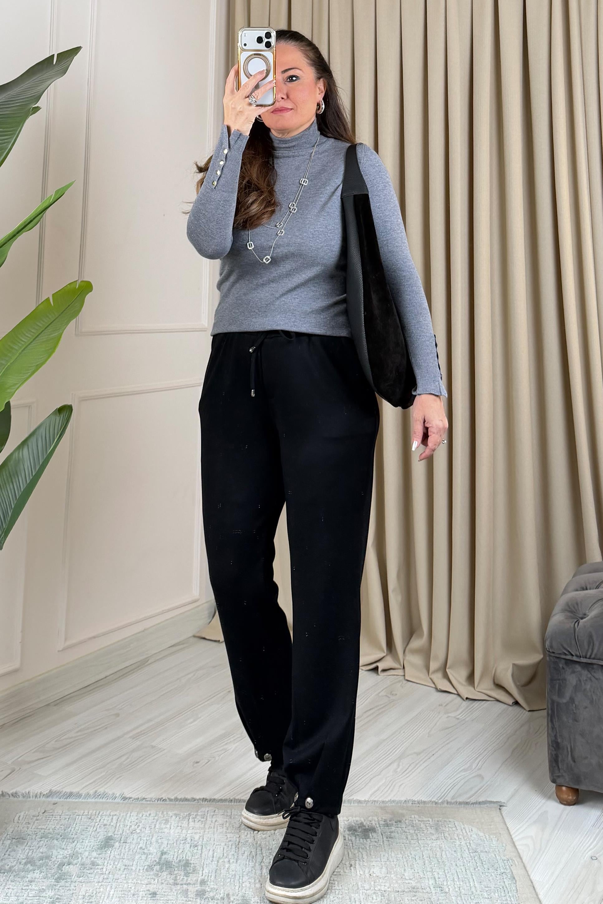 Vision Paça Düğmeli Pantolon Siyah