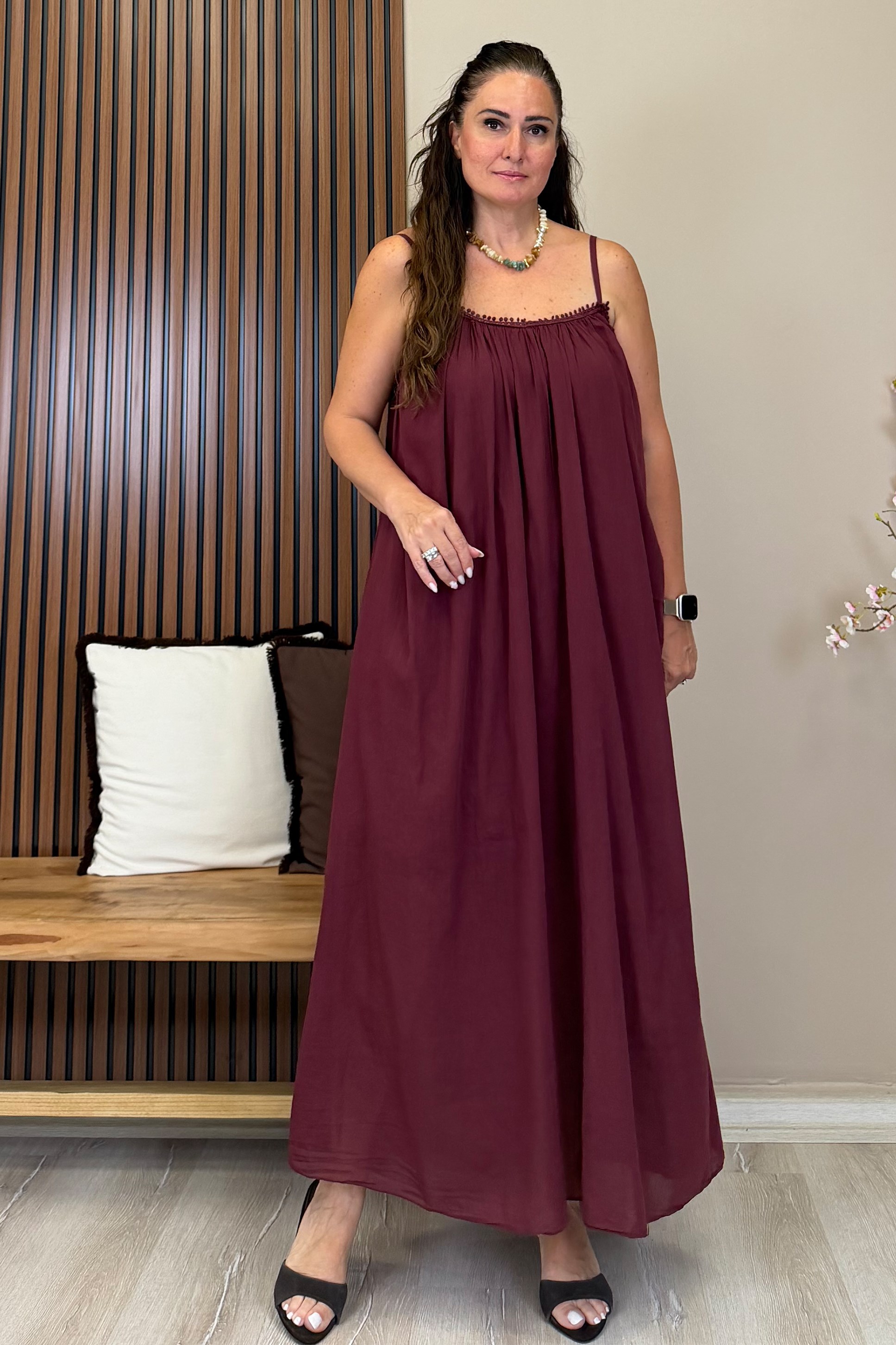 Claris Askılı Elbise Bordo