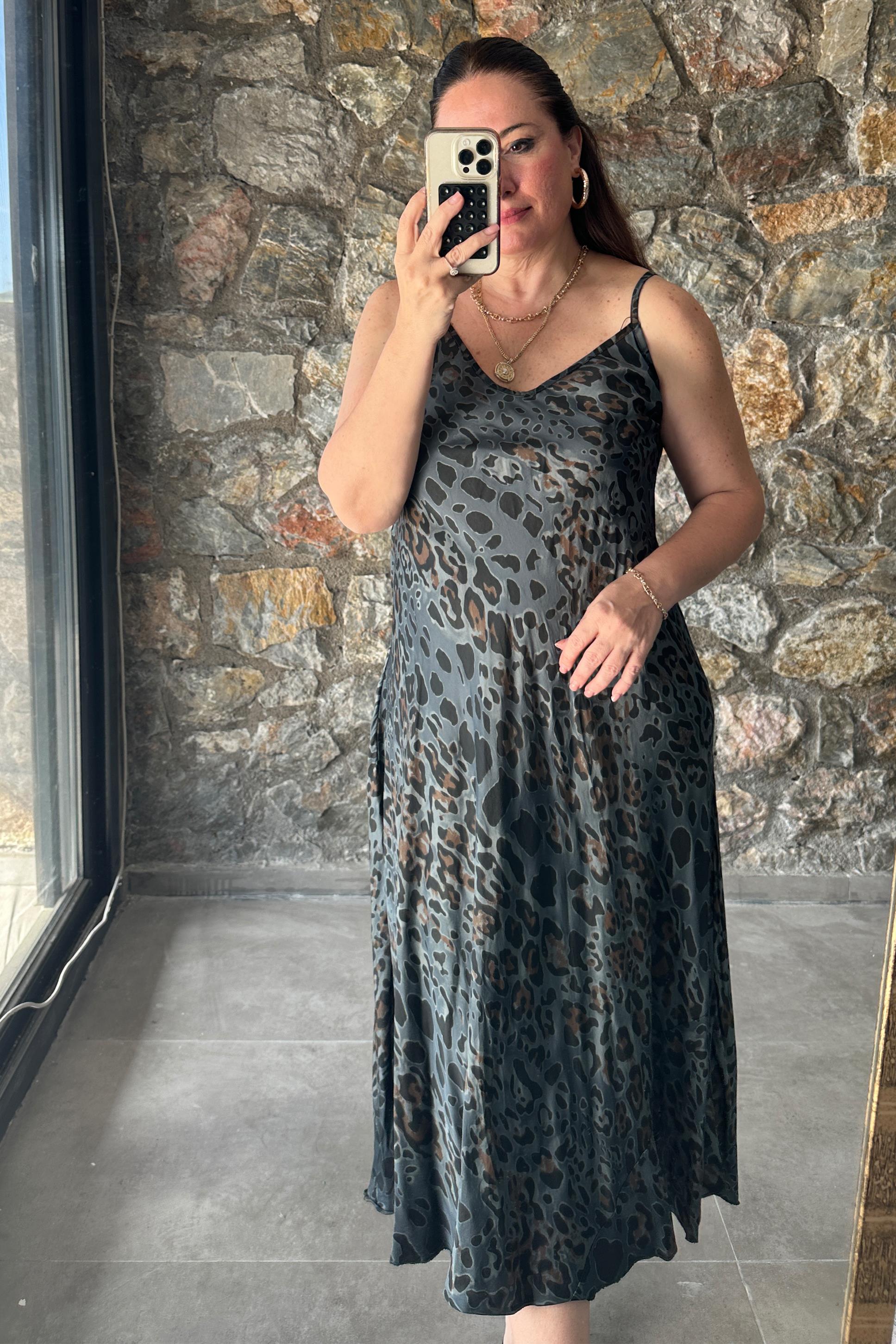 Valeria Askılı Saten Elbise Antrasit
