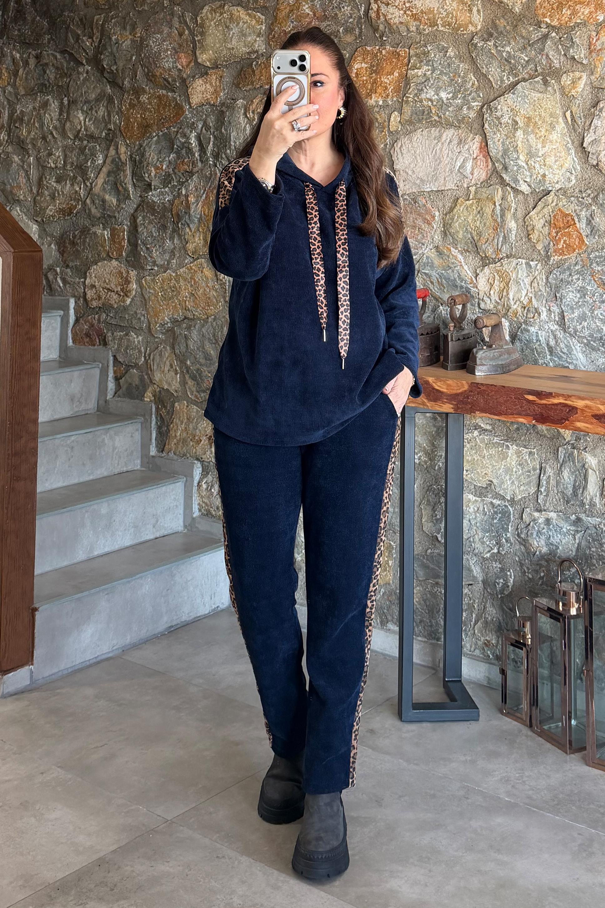 Savanna Kapüşonlu Kadife Takım Lacivert