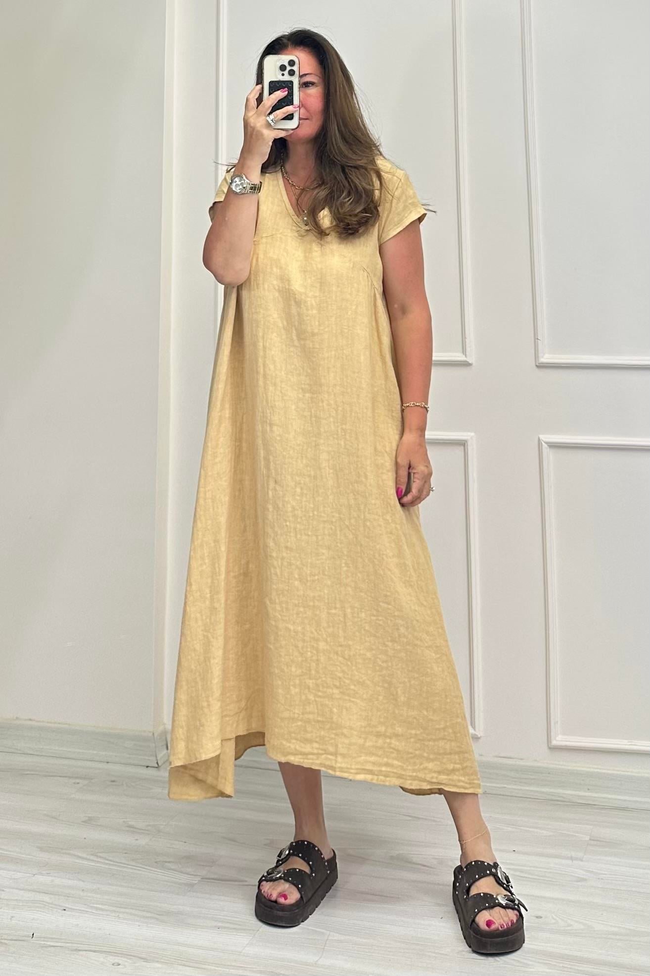 Barbara Keten Elbise Sarı