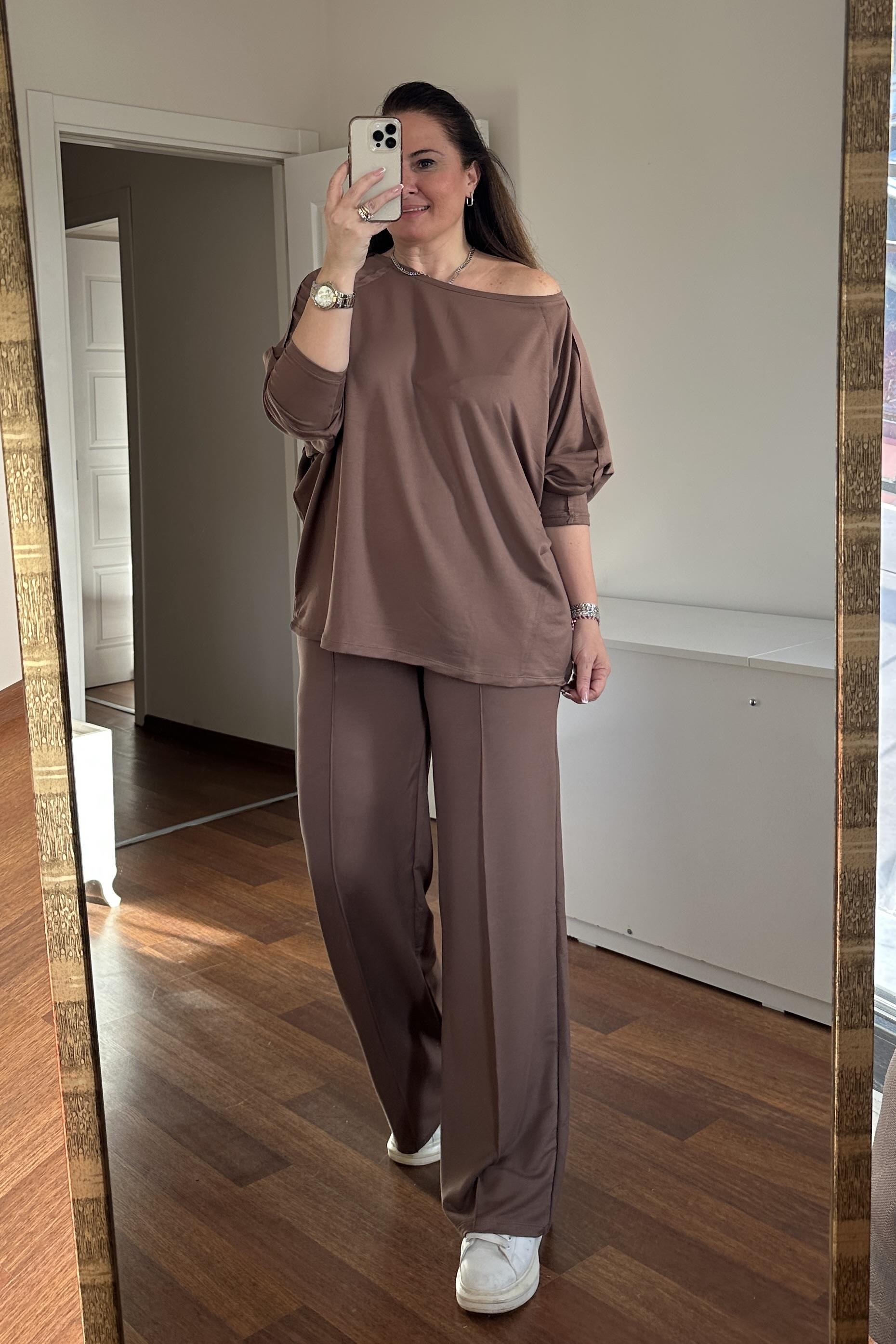 Dikiş Detaylı Takım Kahverengi