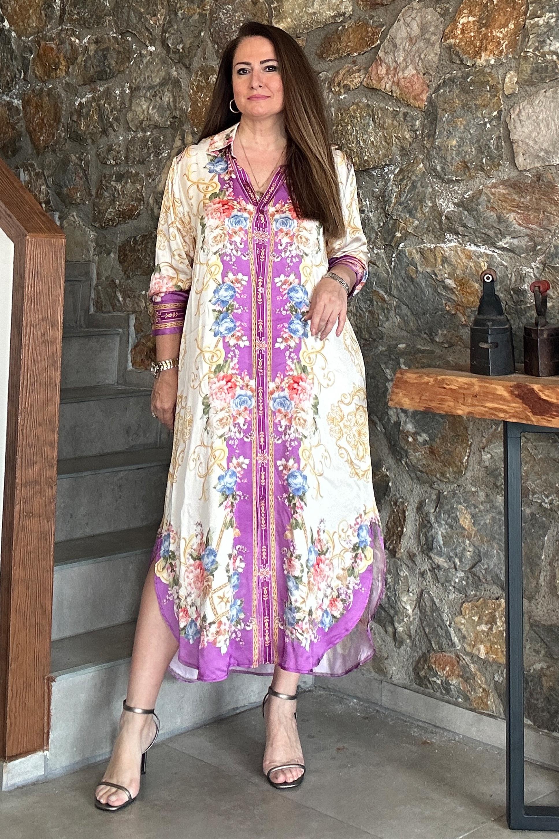 Camilla İtalyan Saten Elbise Mor