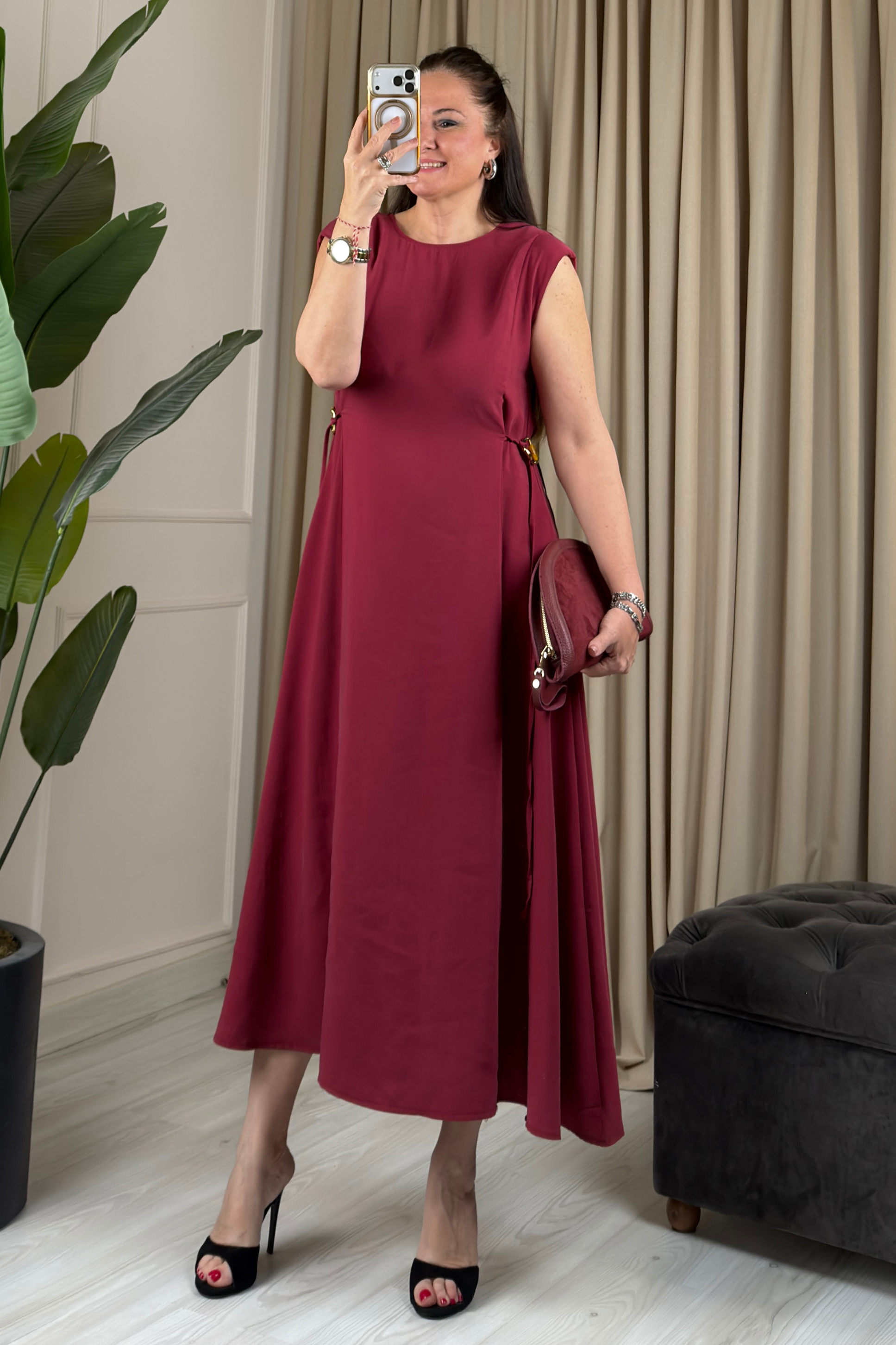 Hilda Vatkalı Elbise Bordo