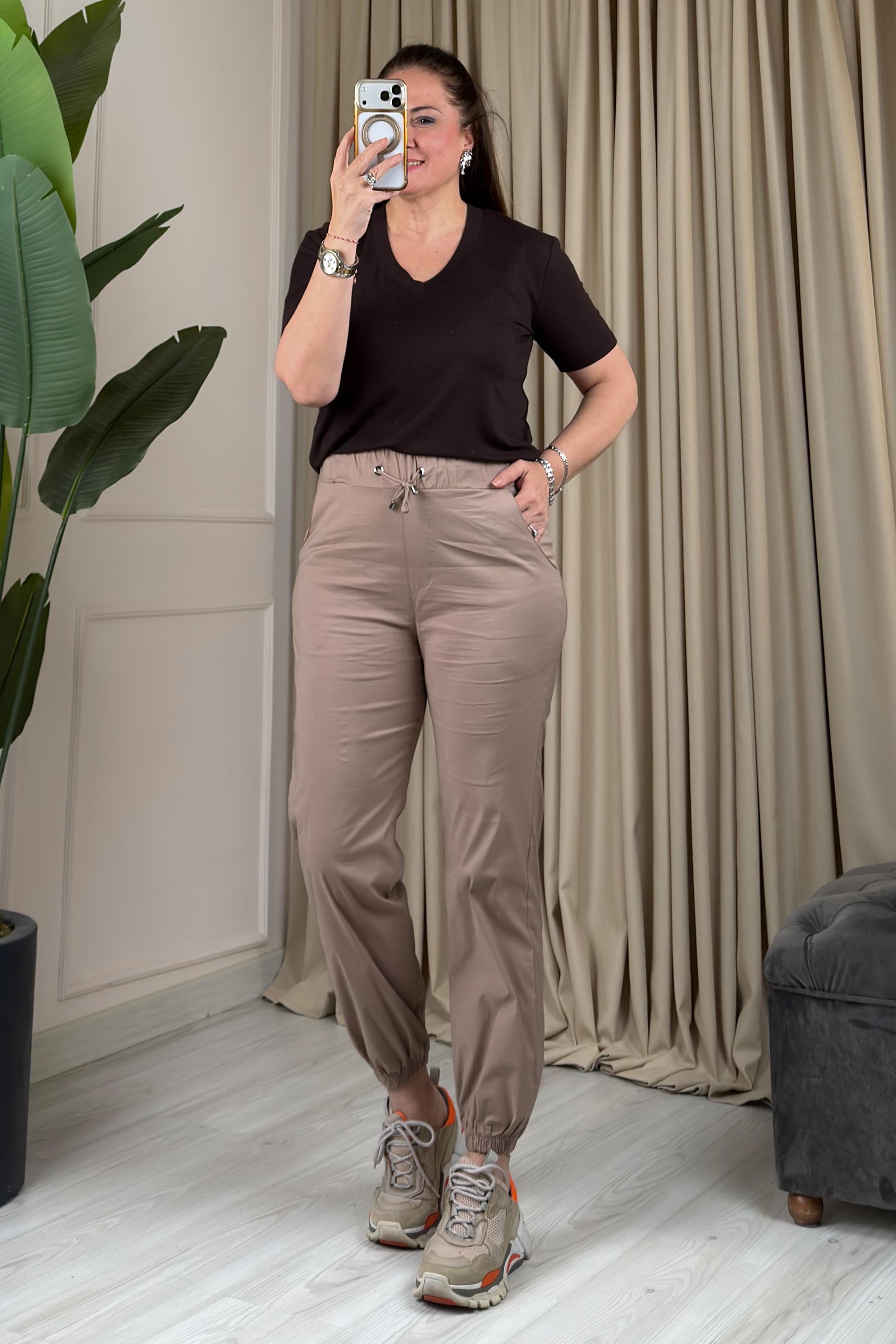 Nilda Paça Lastikli Pantolon Kahve