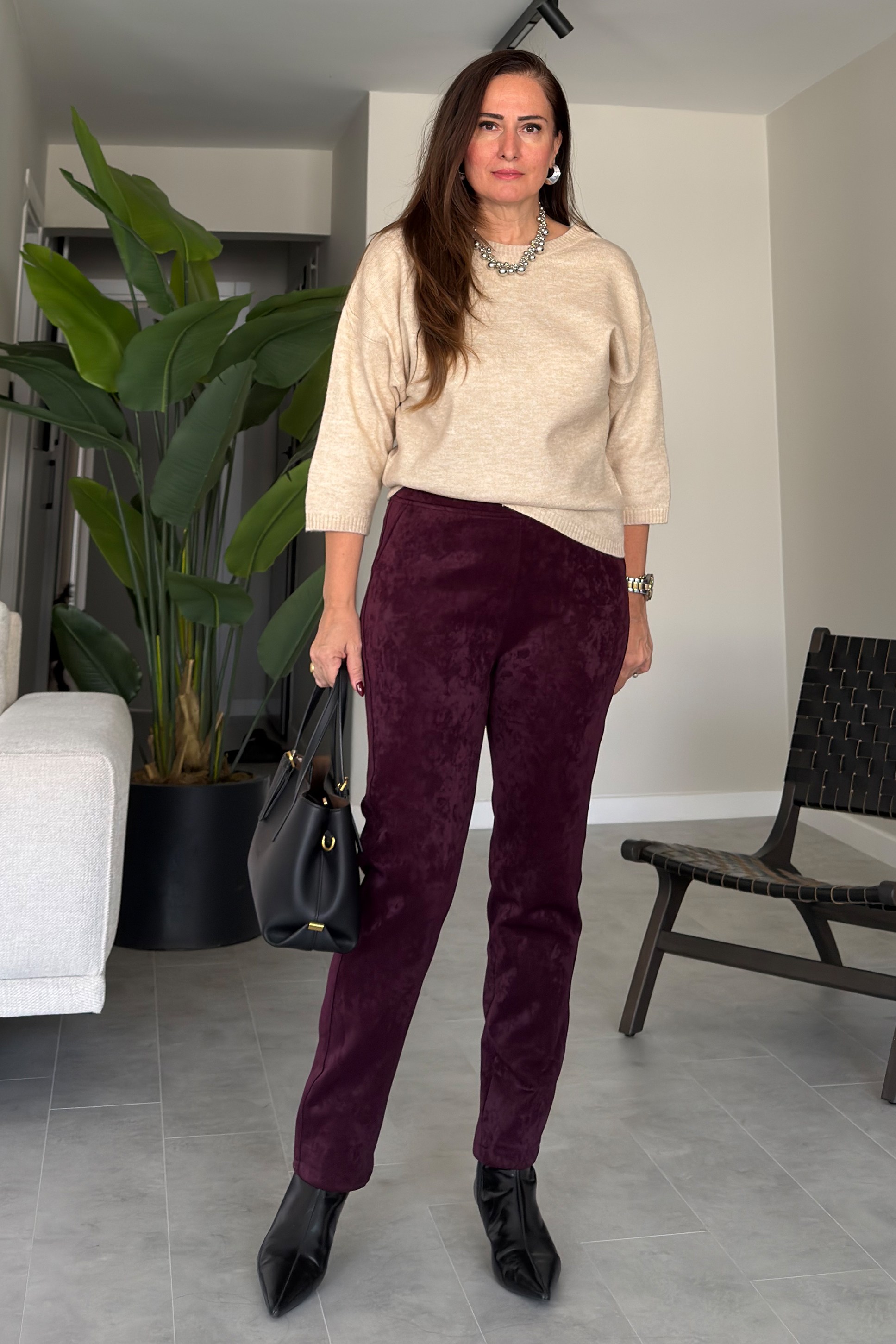 Lindy Dar Paça Pantolon Bordo