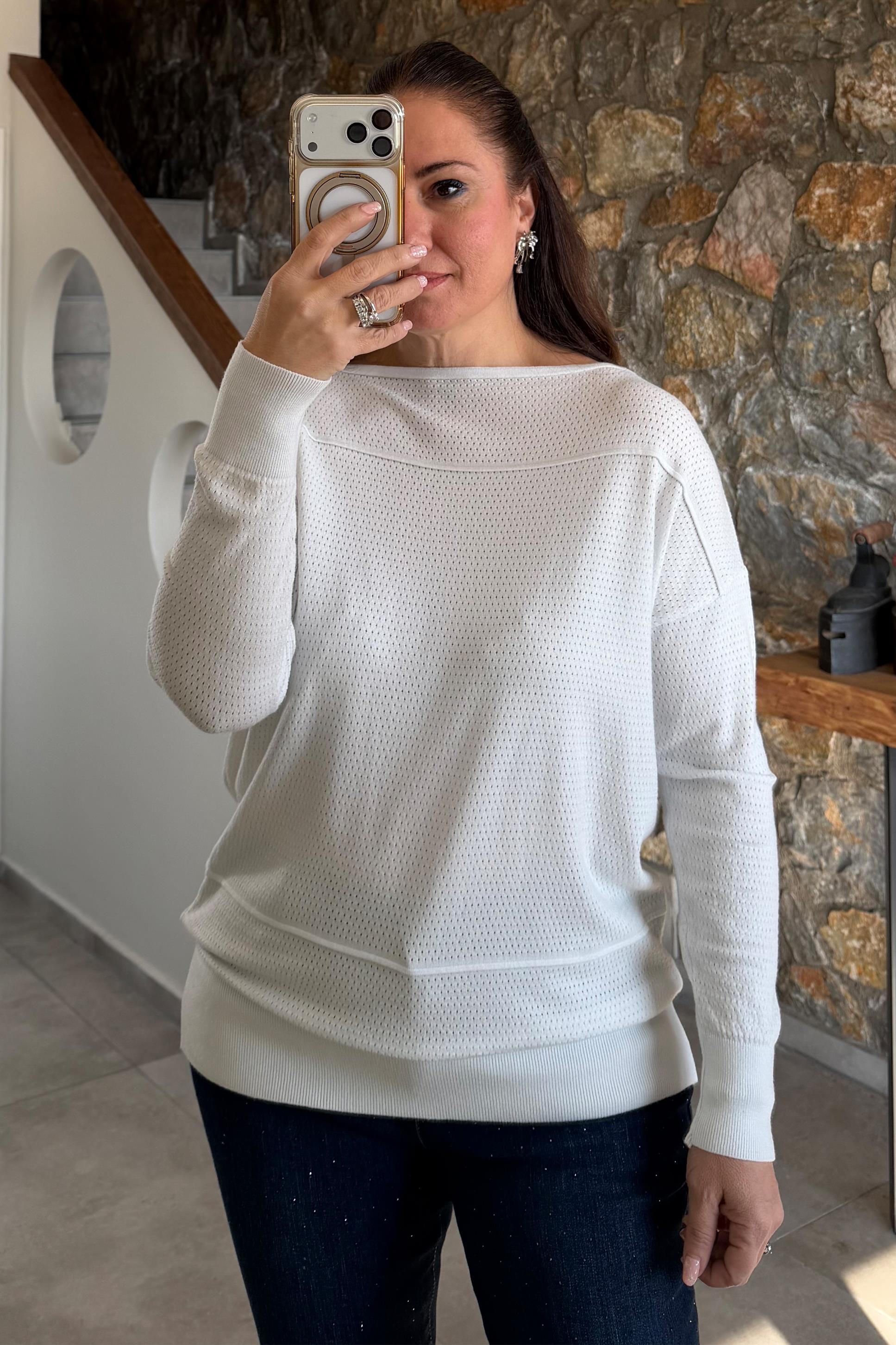 Perla Ajurlu Triko Beyaz