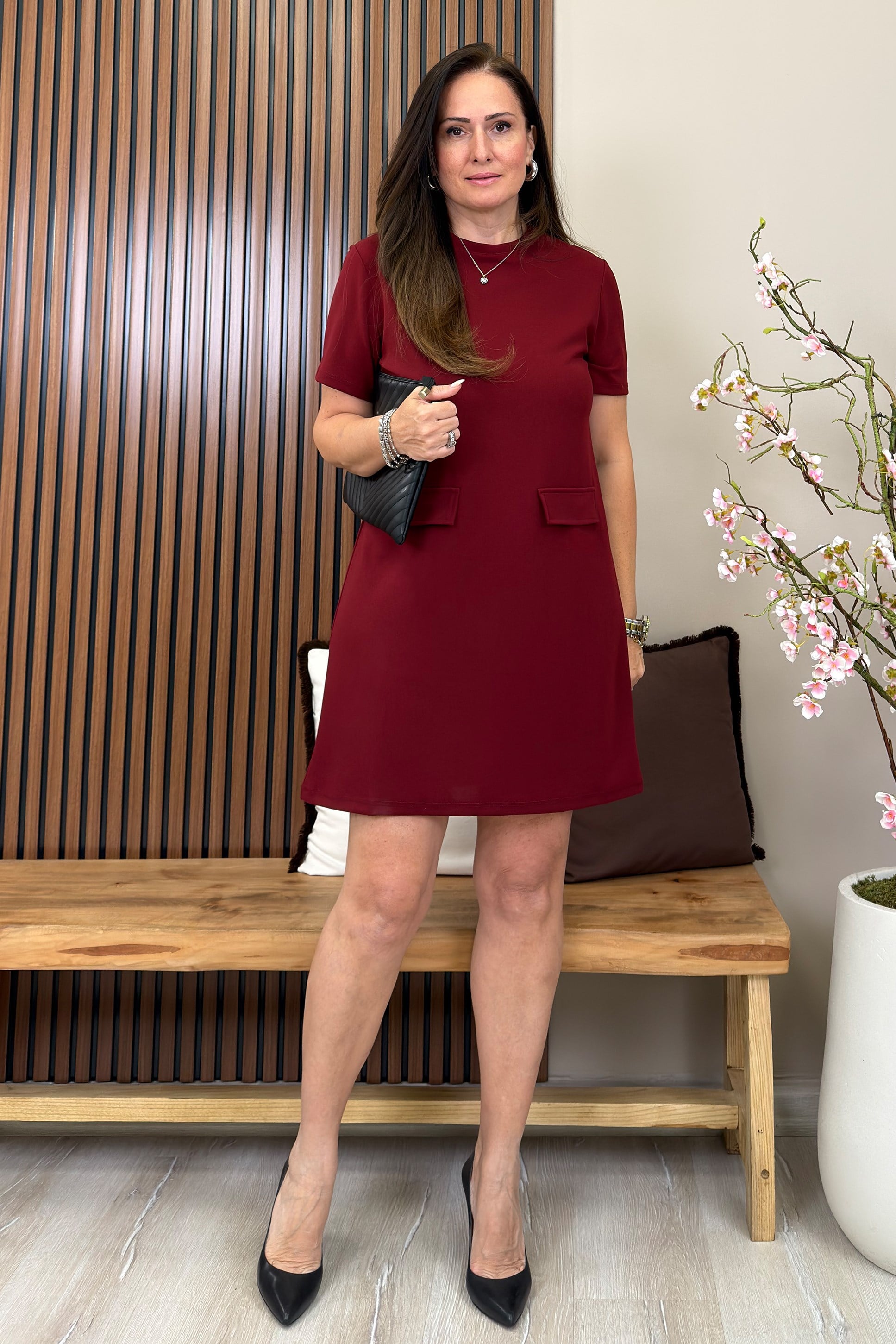 Naomi Mini Elbise Bordo