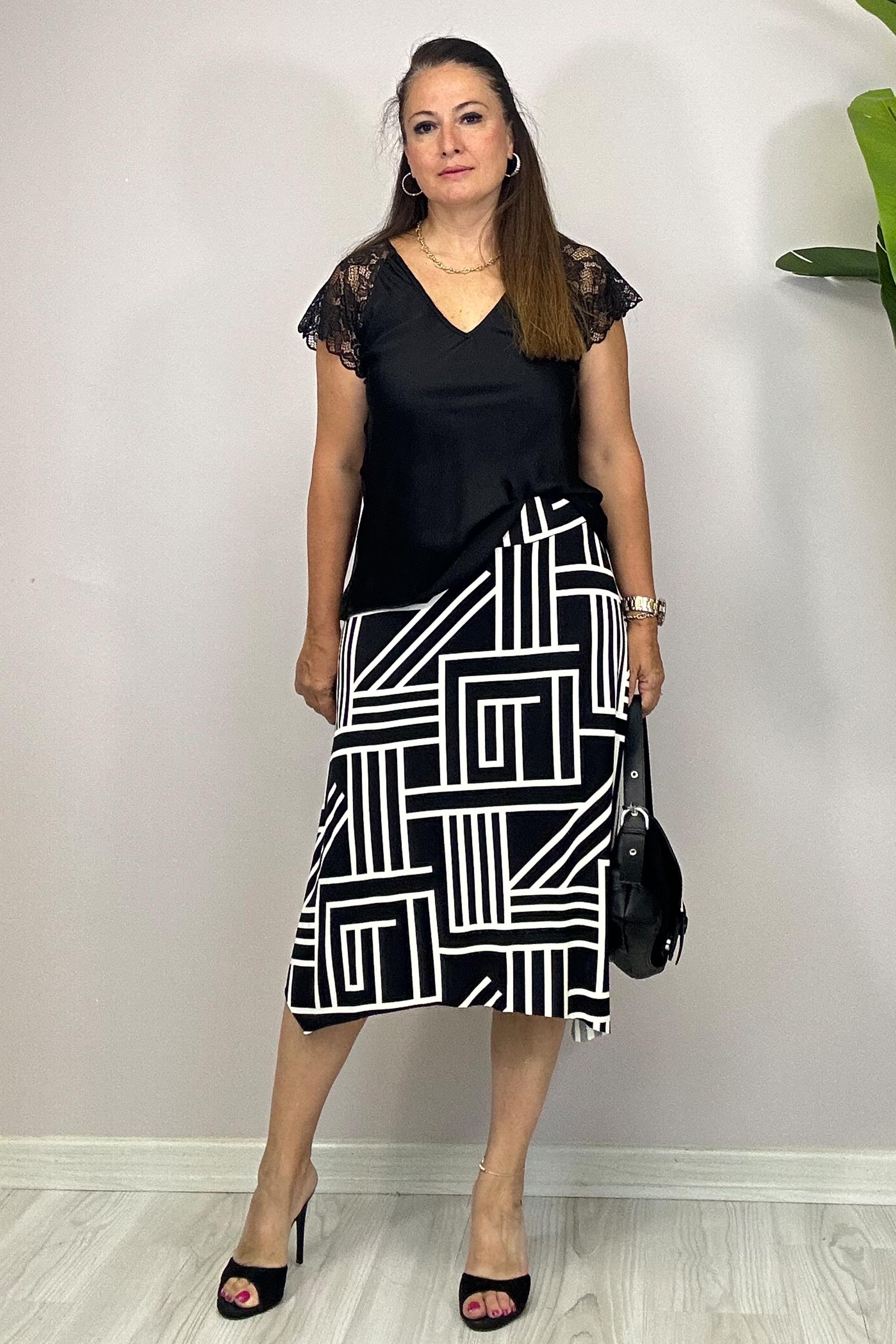 Neva Desenli Etek Siyah