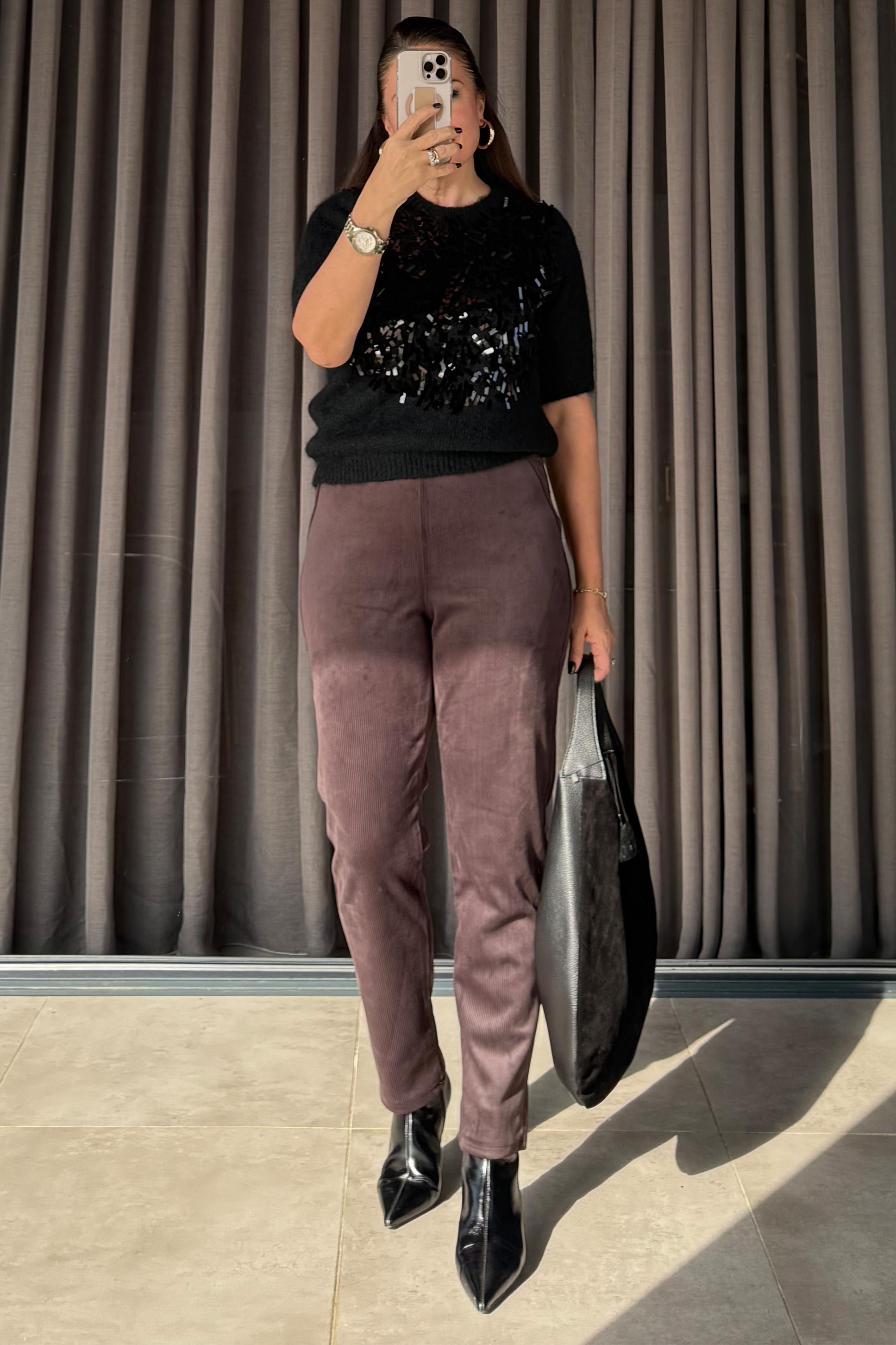 Merlot Kadife Pantolon Kahve