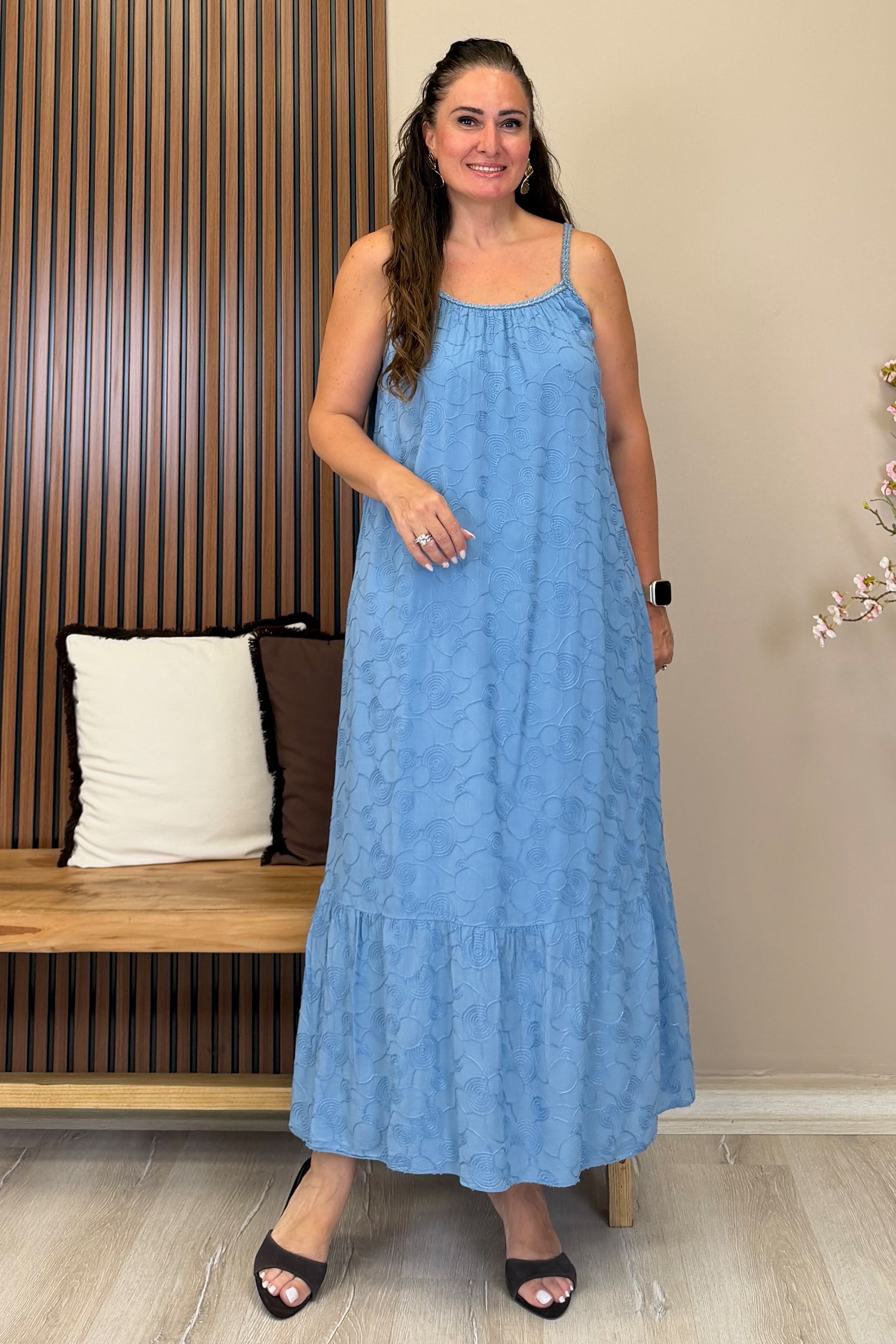Verena Askılı Elbise İndigo Mavi