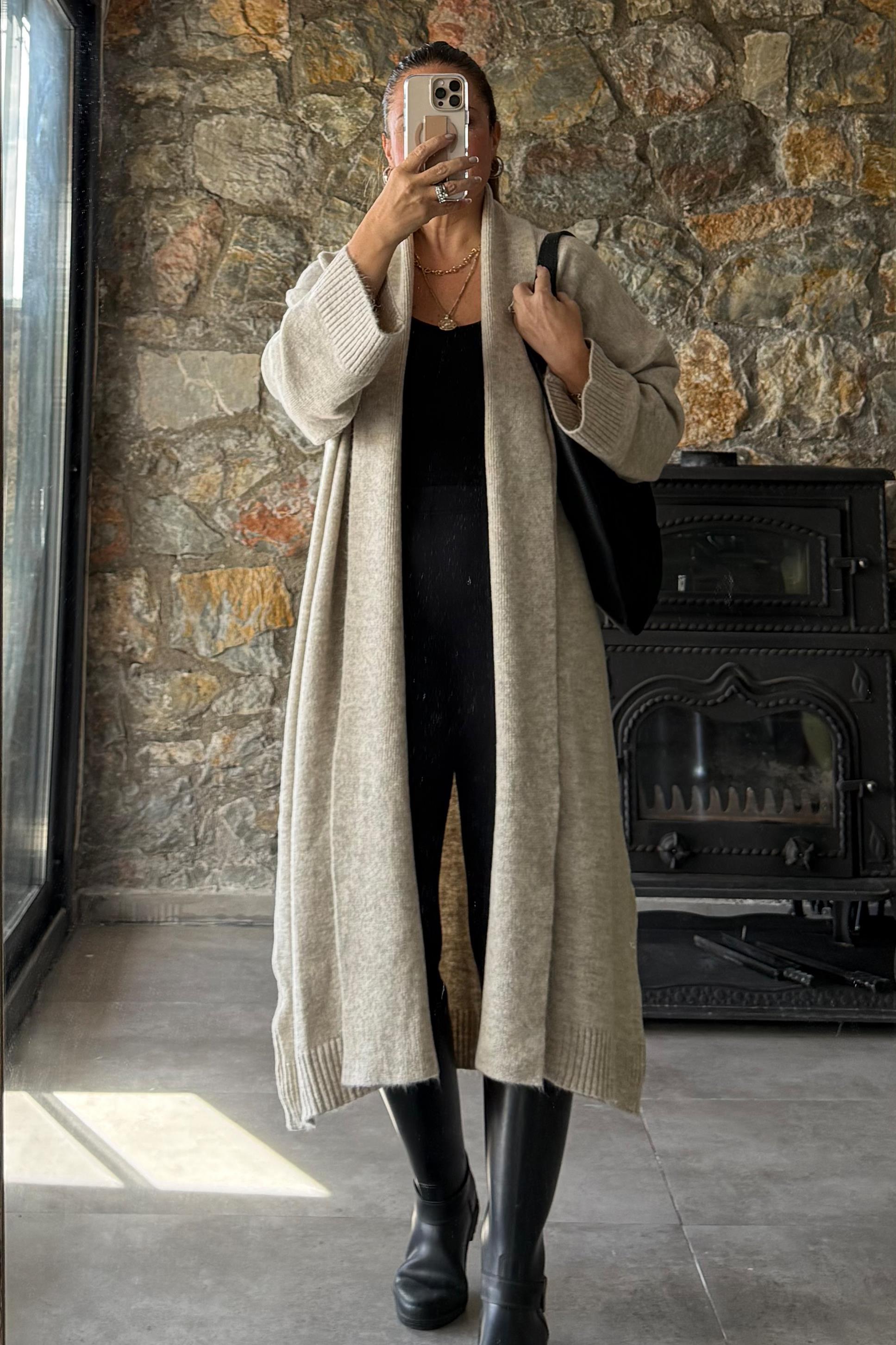Style Şal Yaka Hırka Bej