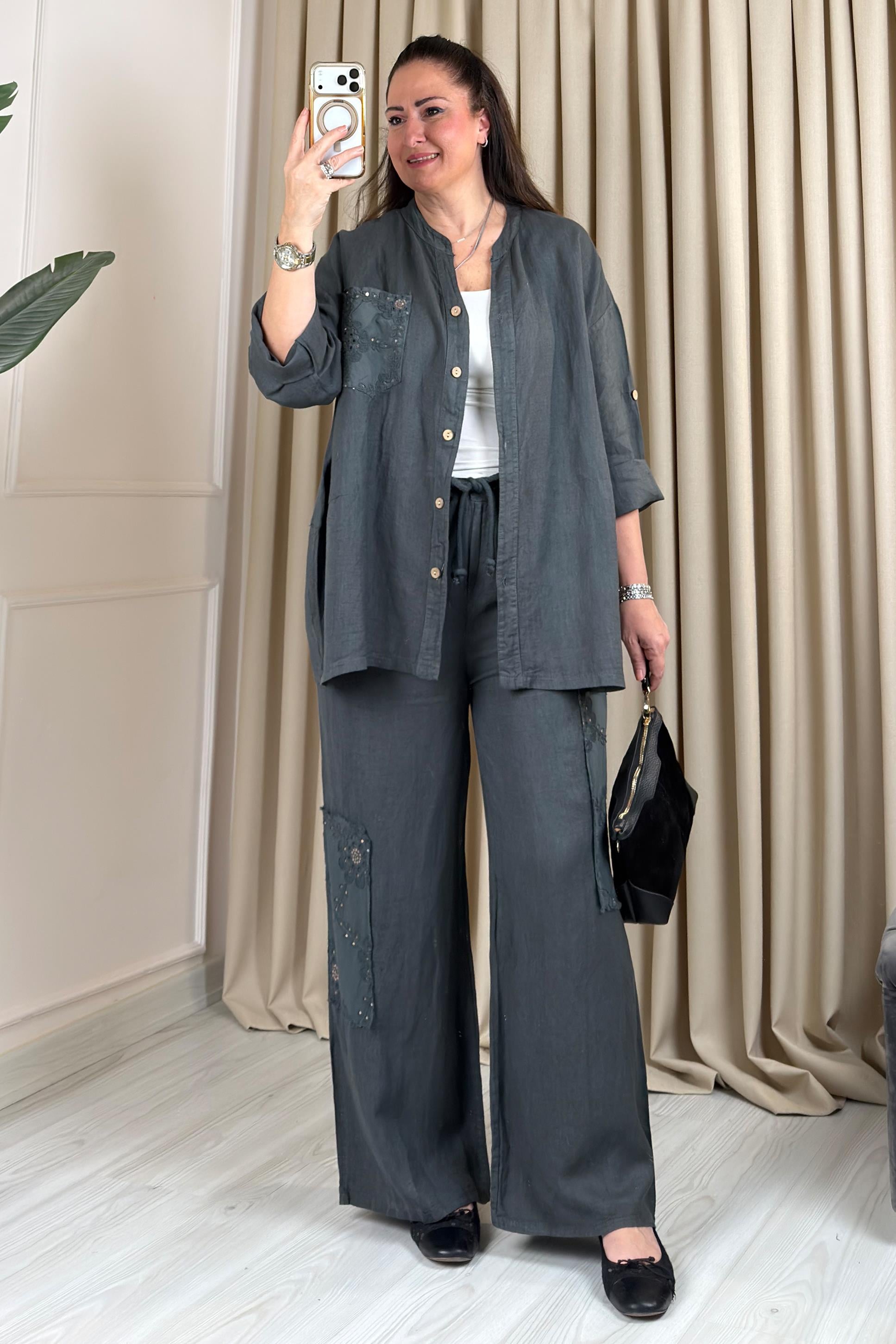 Mery Motif Detaylı Takım Antrasit