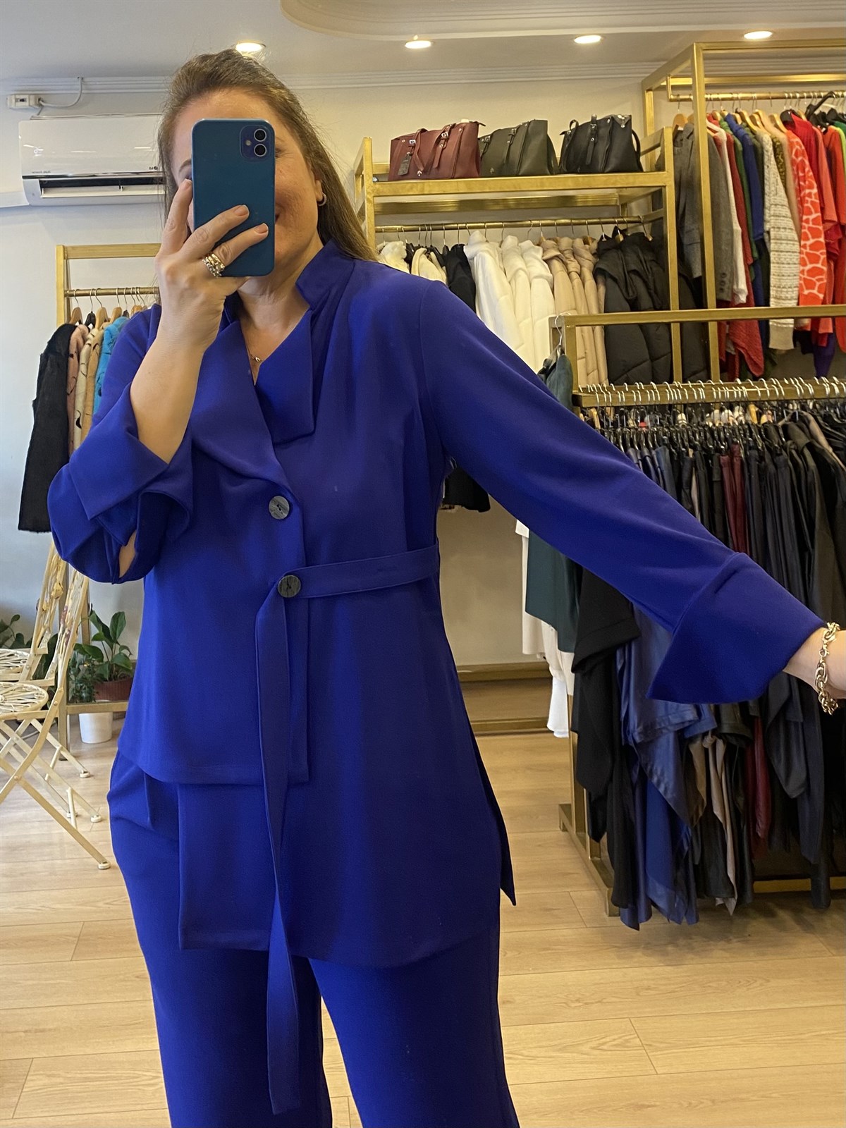 Asimetrik Kesim Ceket Sax Mavi