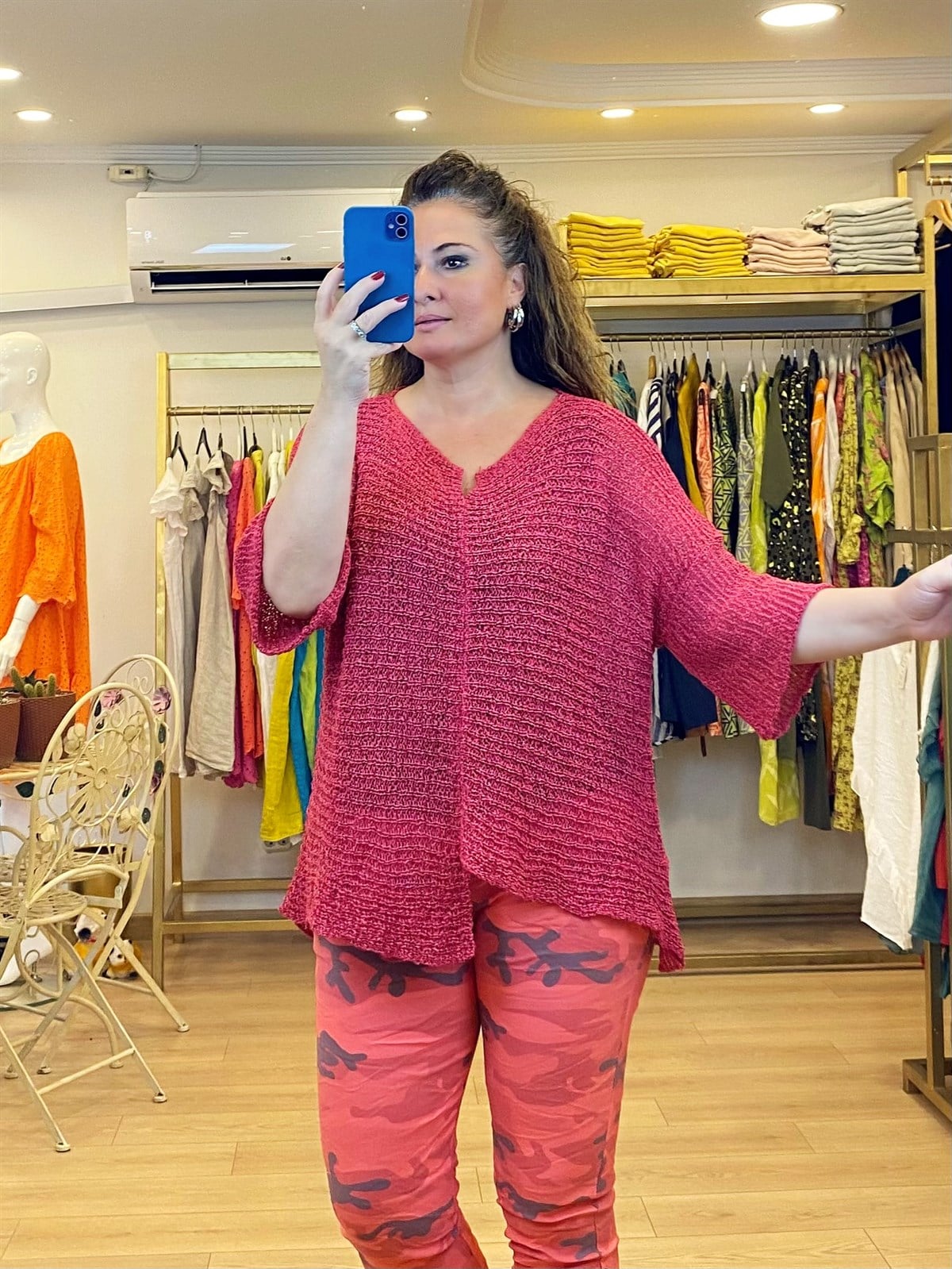 Asimetrik Kesim Merserize Bluz Pembe