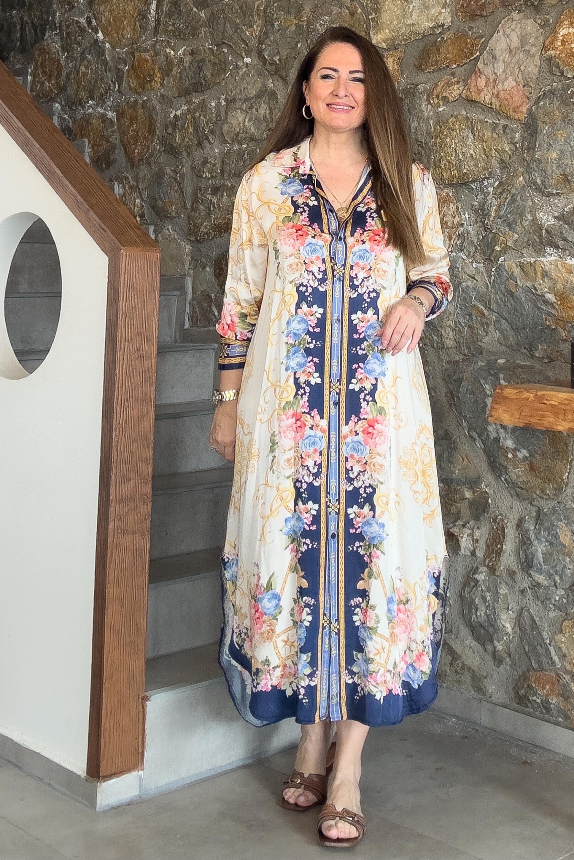 Camilla İtalyan Saten Elbise Lacivert