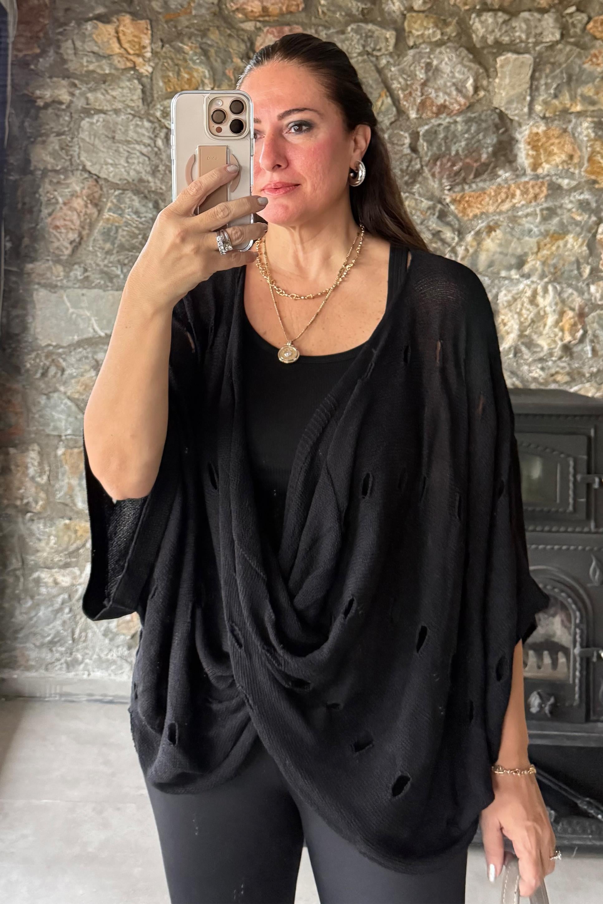 Hazel Delikli Triko Bluz Siyah
