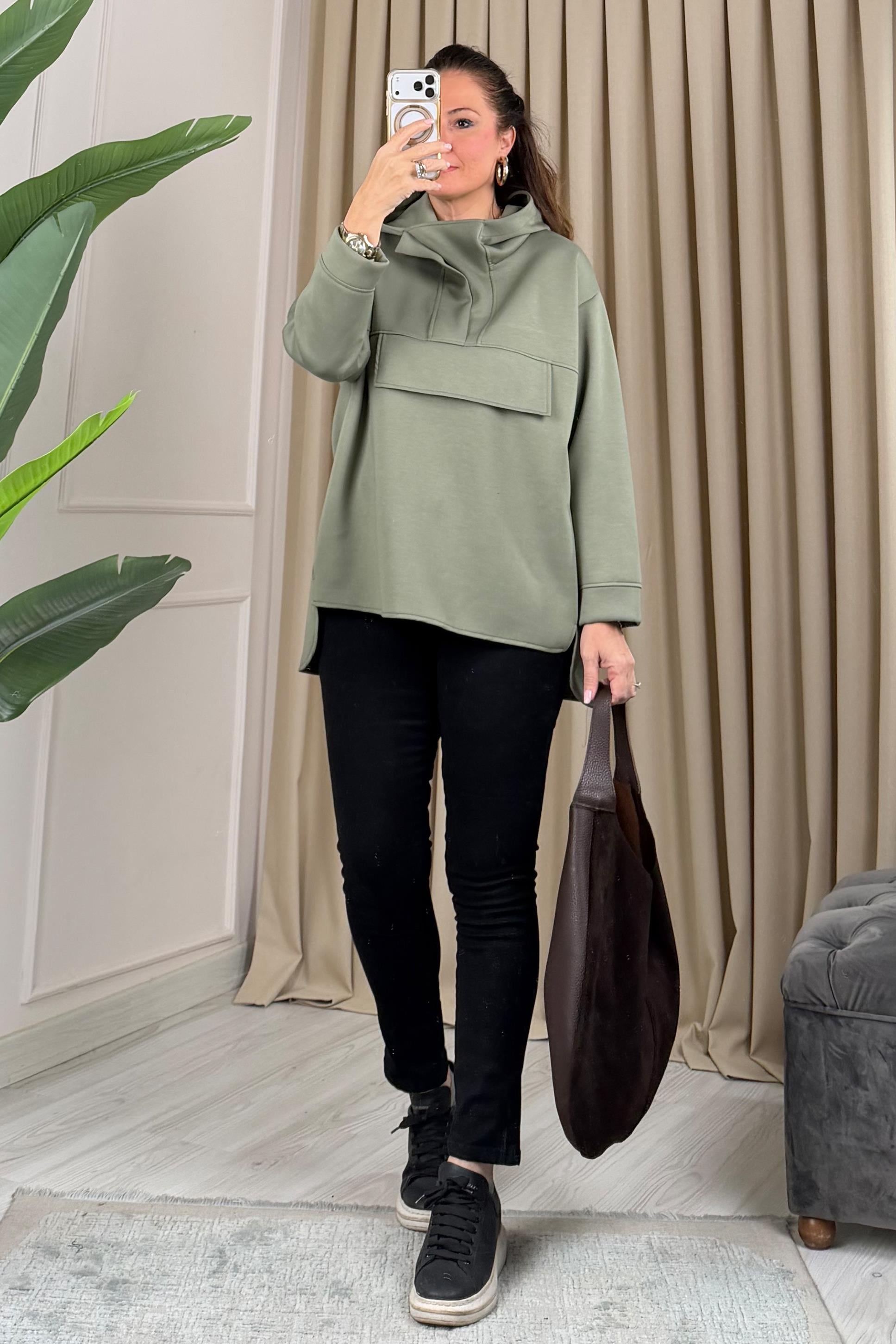 Fussi Yeşil Kapüşonlu Sweat