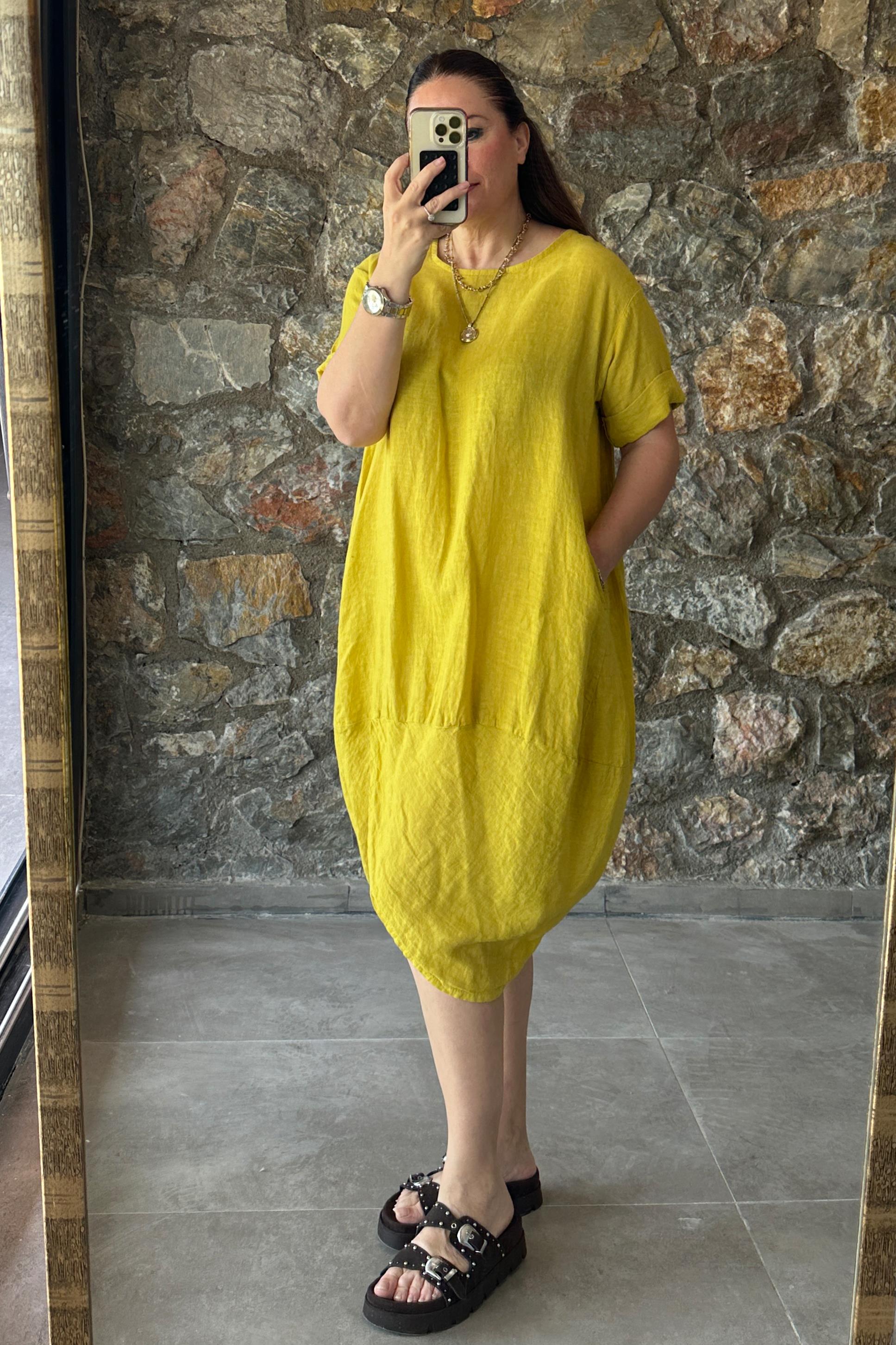 Elina Etek Ucu Detaylı Elbise Sarı
