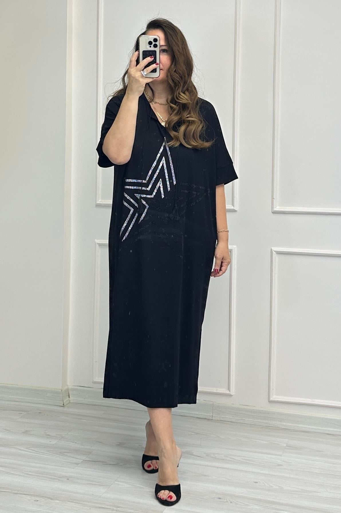 Starlit Taşlı Elbise Gümüş Taşlı