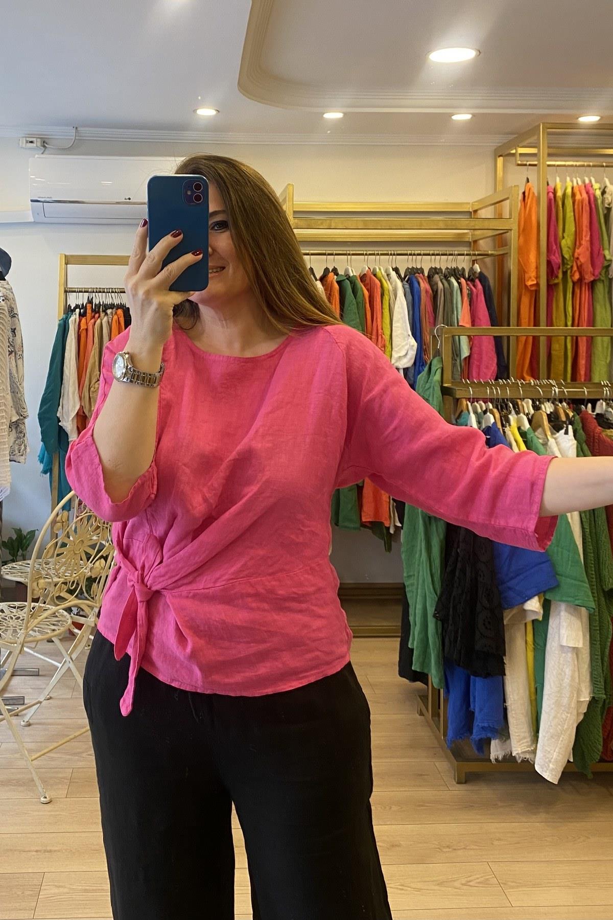 Bağlama Detaylı Bluz Pembe