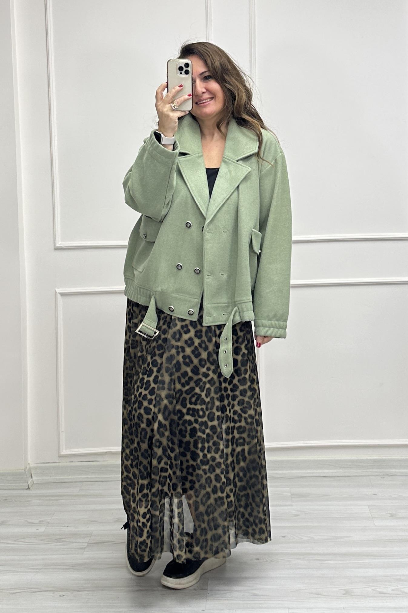 Bel Kemer Detaylı Cepli Mont Açık Yeşil