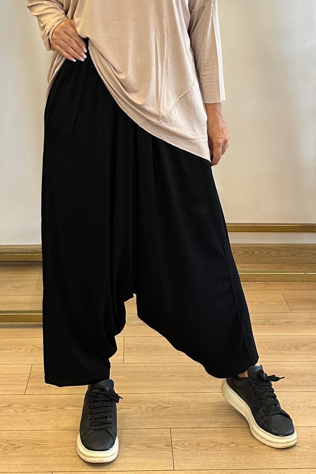 Bel Lastikli Şalvar Pantolon Siyah