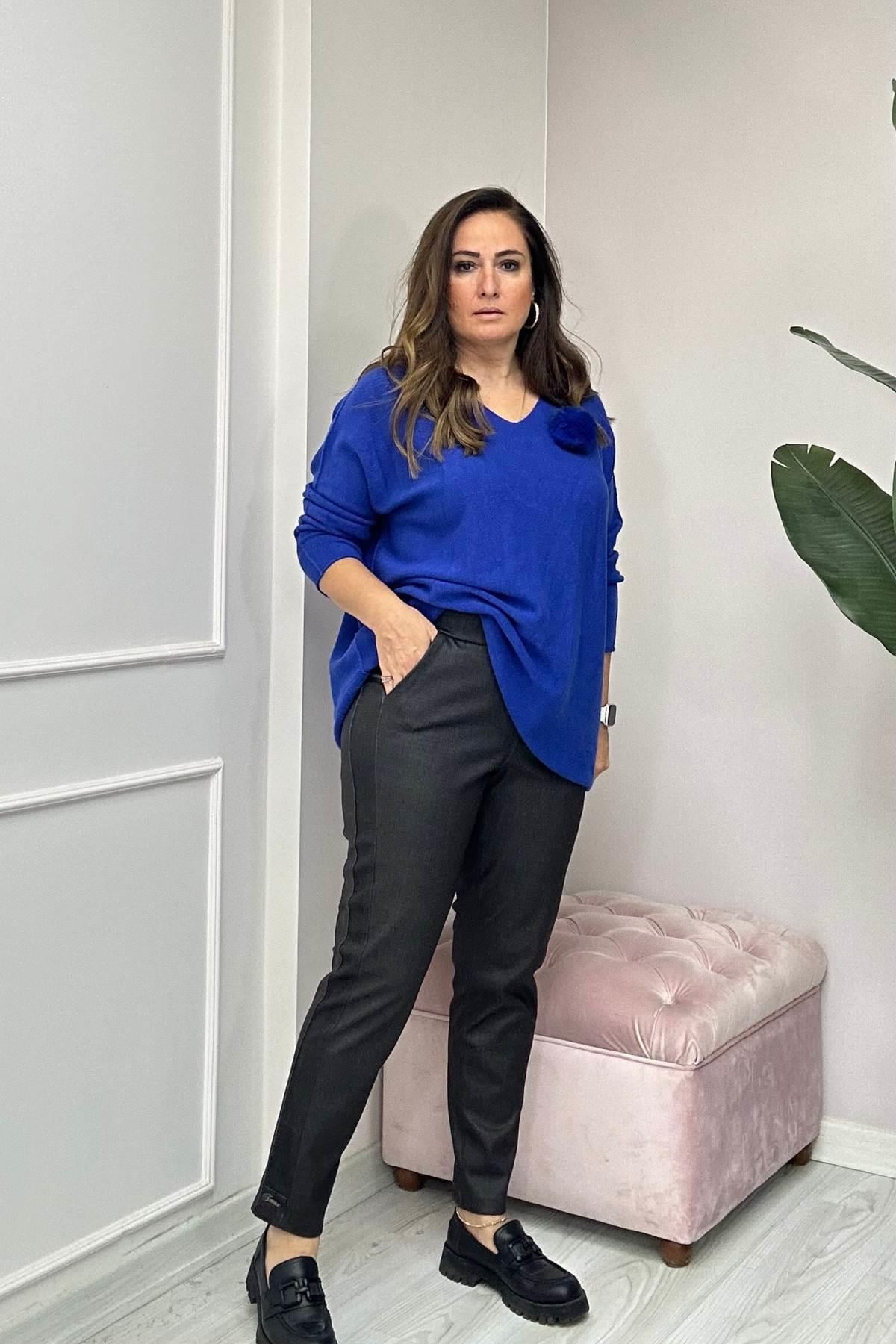 Beli Lastikli Kaşmir Pantalon-Antrasit