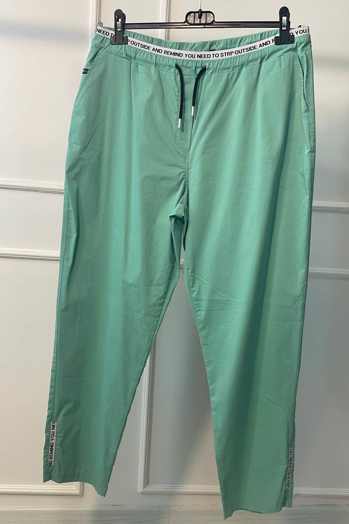 Beli Yazı Detaylı Pantolon Su Yeşili
